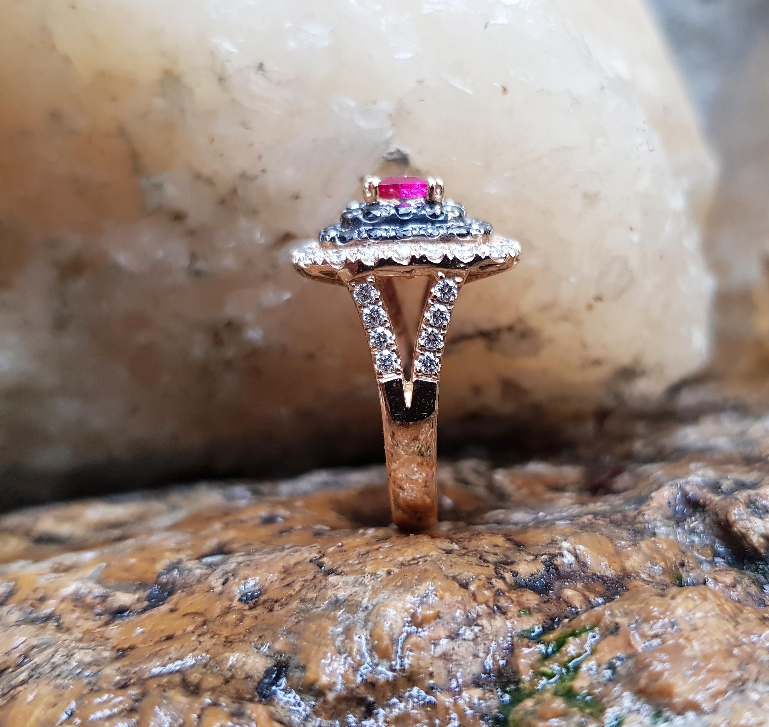 Ruby with Diamond and Black Diamond Ring Set in 18 Karat Rose Gold Settings For Sale 2