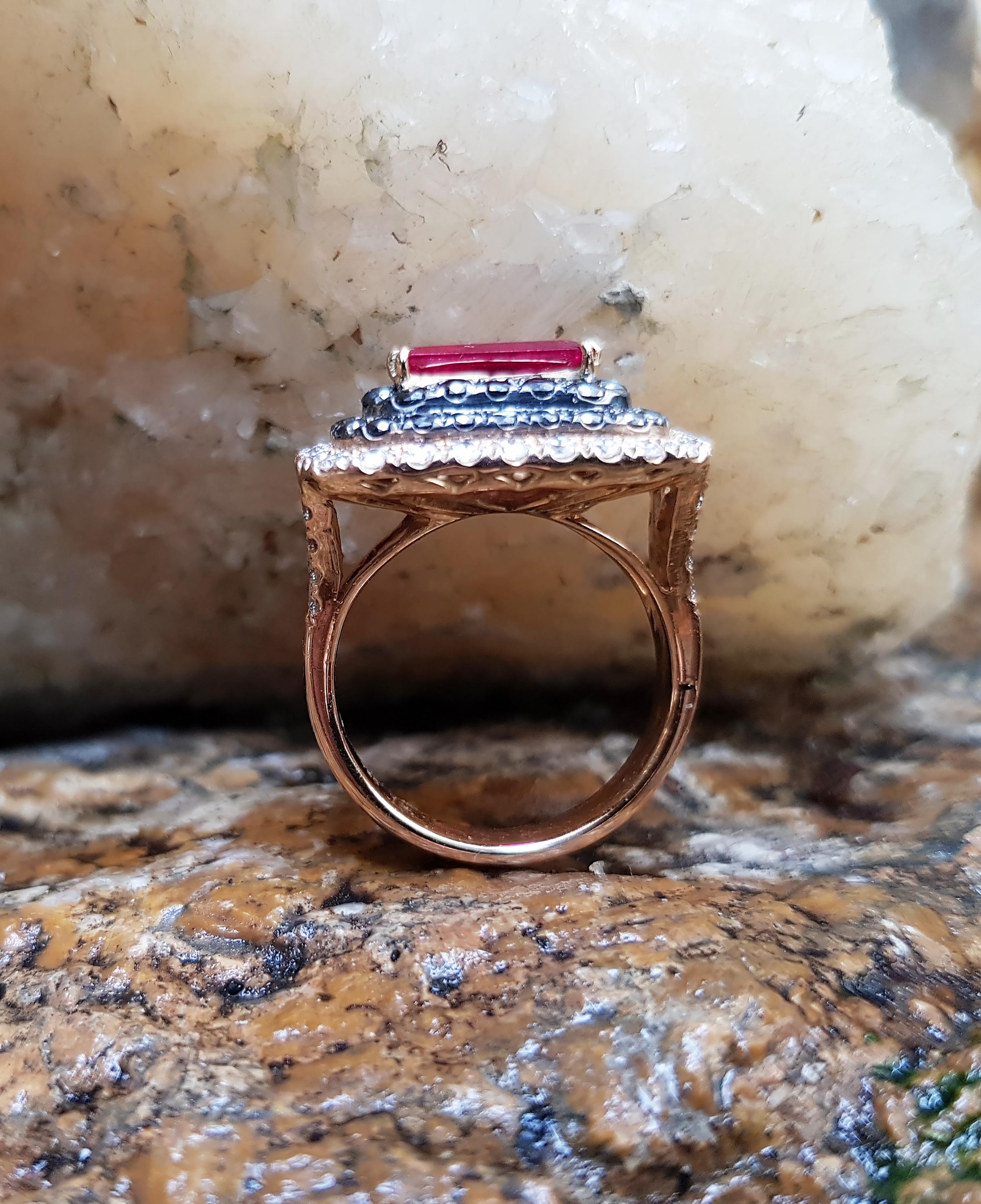 Ruby with Diamond and Black Diamond Ring Set in 18 Karat Rose Gold Settings For Sale 1