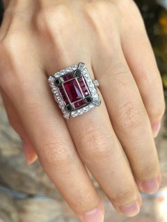 Ruby with Diamond and Black Diamond Ring Set in 18 Karat White Gold Settings