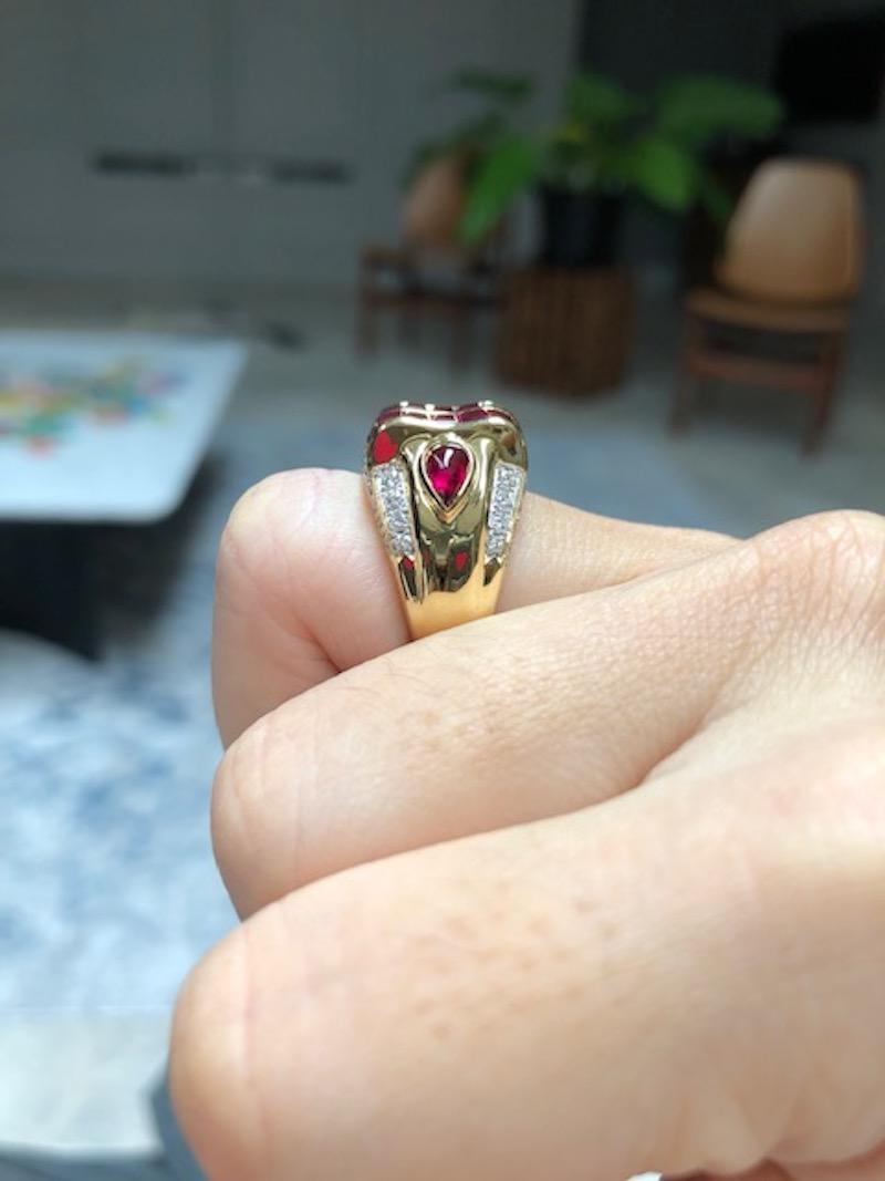 Ruby with Diamond and Cabochon Ruby Ring Set in 18 Karat Gold Settings For Sale 3