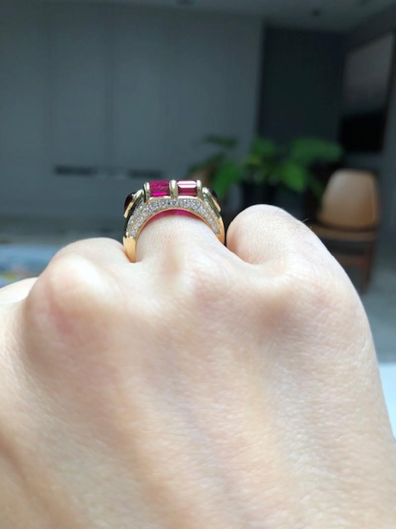 Ruby with Diamond and Cabochon Ruby Ring Set in 18 Karat Gold Settings For Sale 4