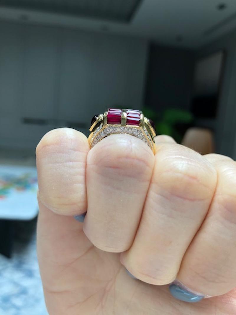 Ruby with Diamond and Cabochon Ruby Ring Set in 18 Karat Gold Settings For Sale 5
