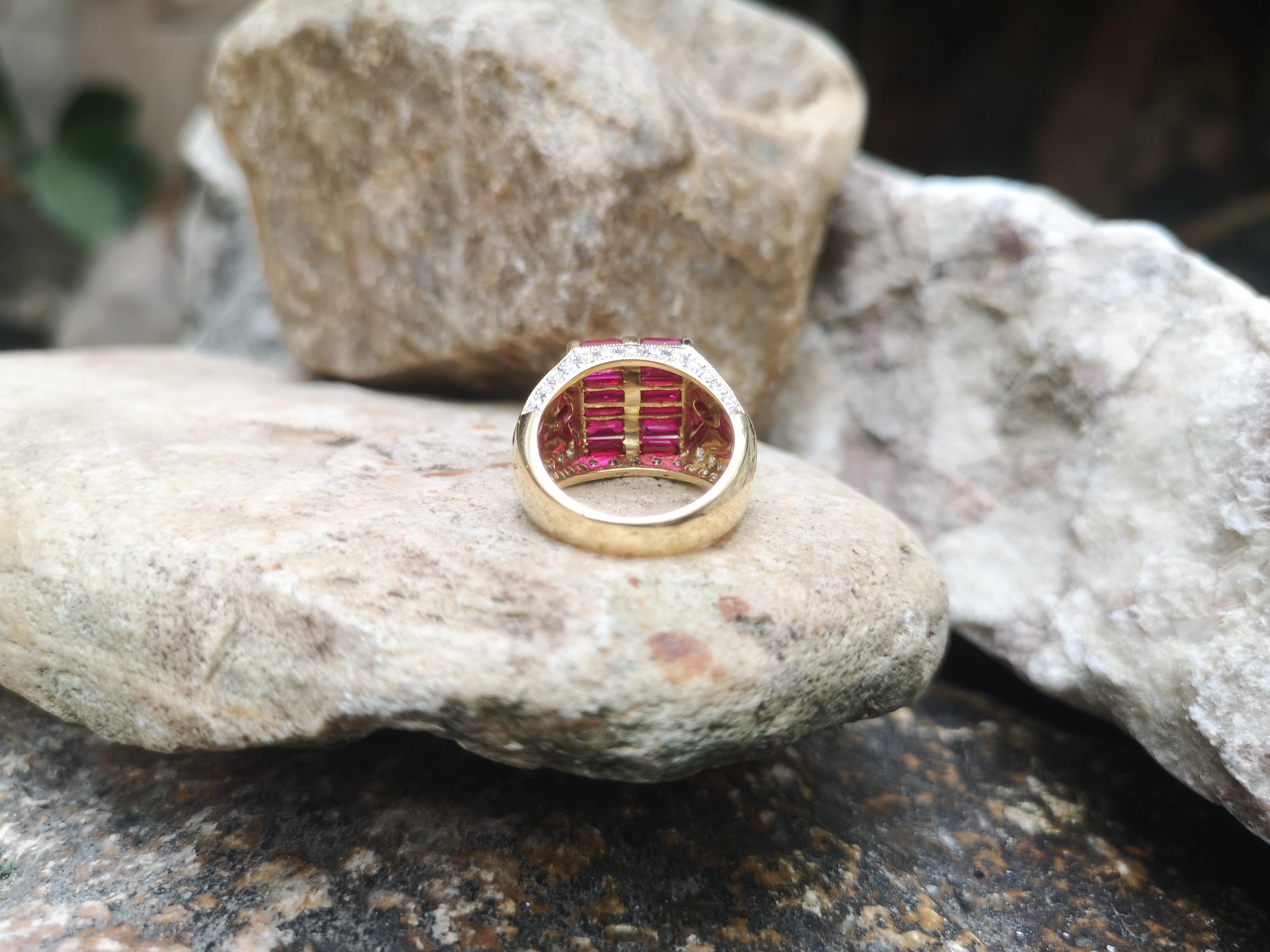 Rubin-Ring mit Diamant und Cabochon-Rubin in 18 Karat Goldfassung für Damen oder Herren im Angebot