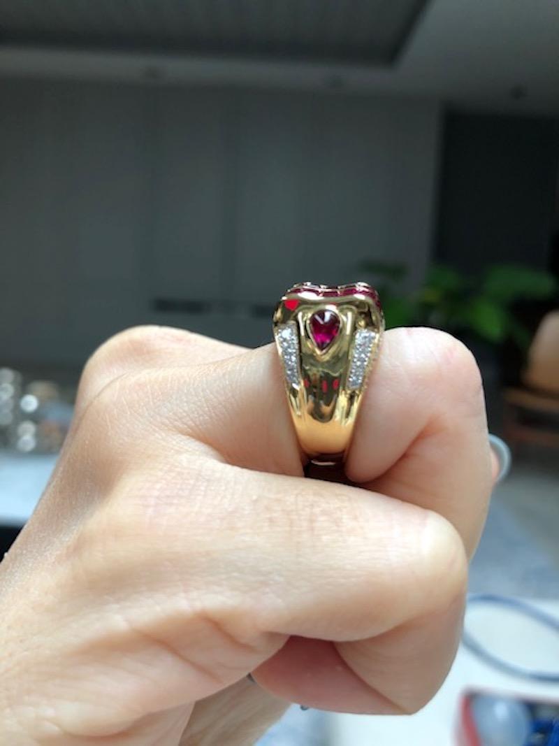 Ruby with Diamond and Cabochon Ruby Ring Set in 18 Karat Gold Settings For Sale 2