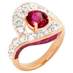 Ruby with Diamond and Ruby Ring set in 18K Rose Gold Settings