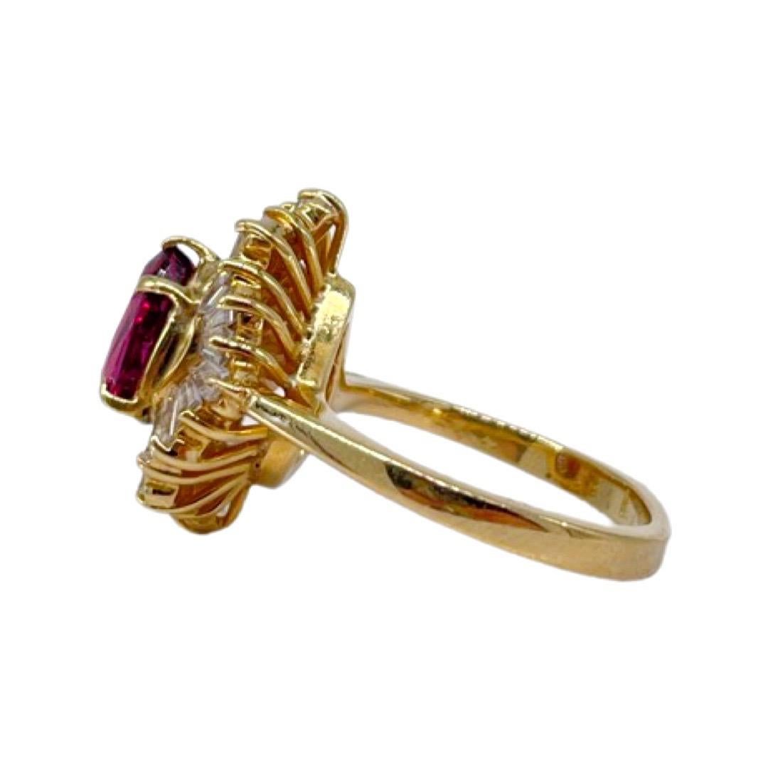 Art Deco Ruby with Diamond Baguette Halo Ring Approximately 1.4ct For Sale