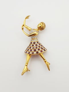 Ballerina-Brosche mit Rubin und Diamant in 18 Karat Goldfassung