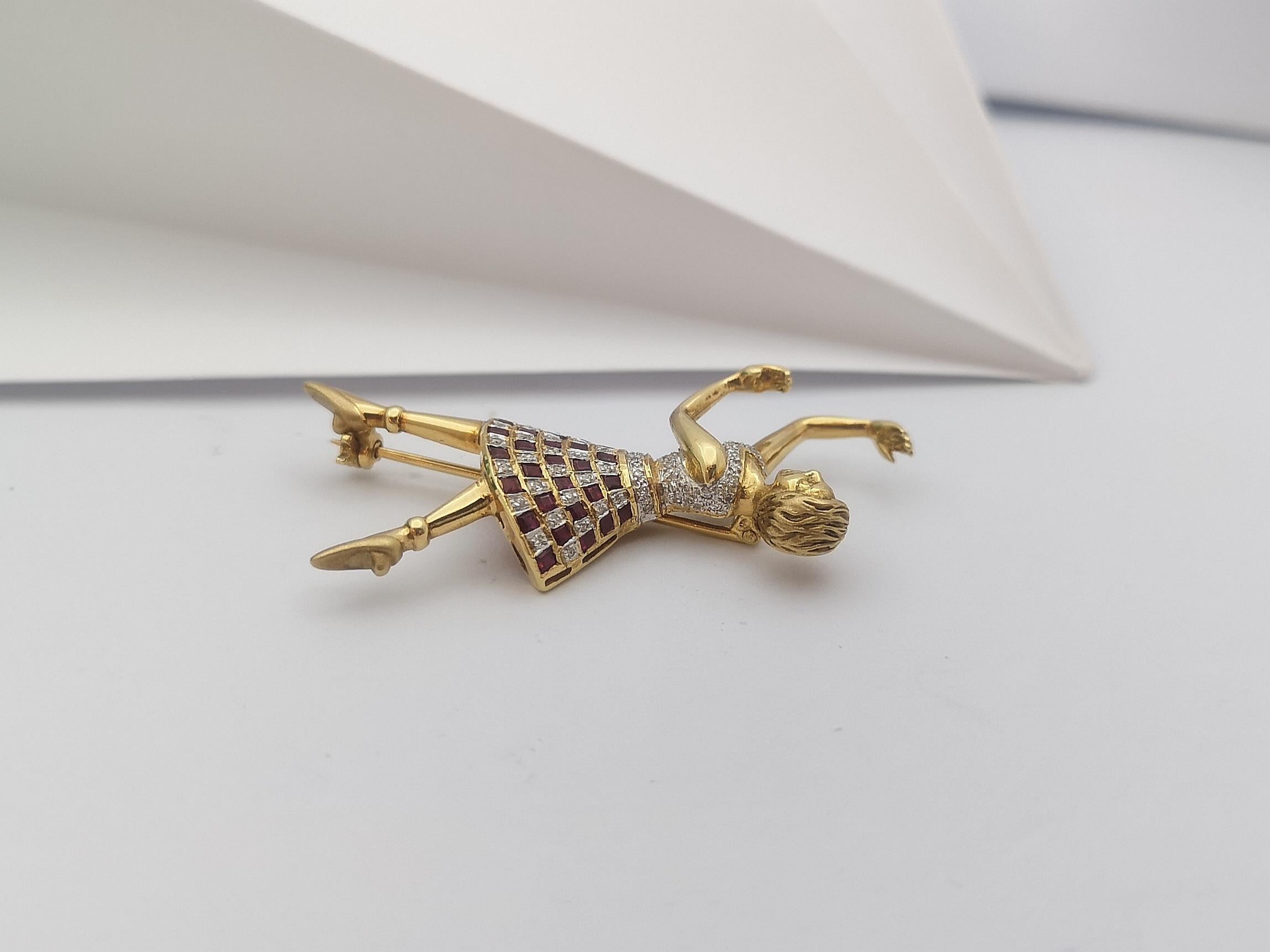 Spilla Ballerina in rubino e diamanti con montatura in oro 18 carati in vendita 2