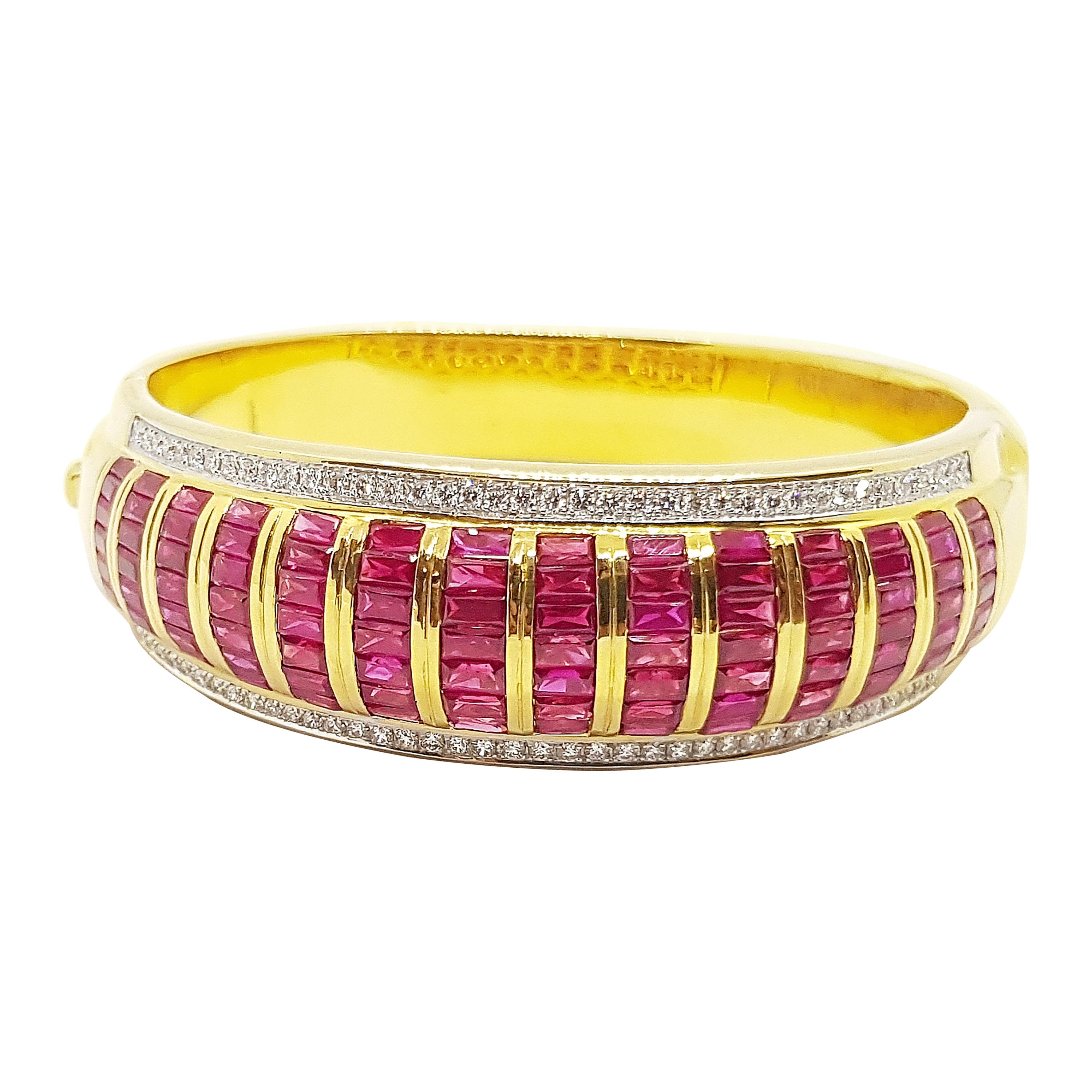 Ruby with Diamond Bangle Set in 18 Karat Gold Settings For Sale