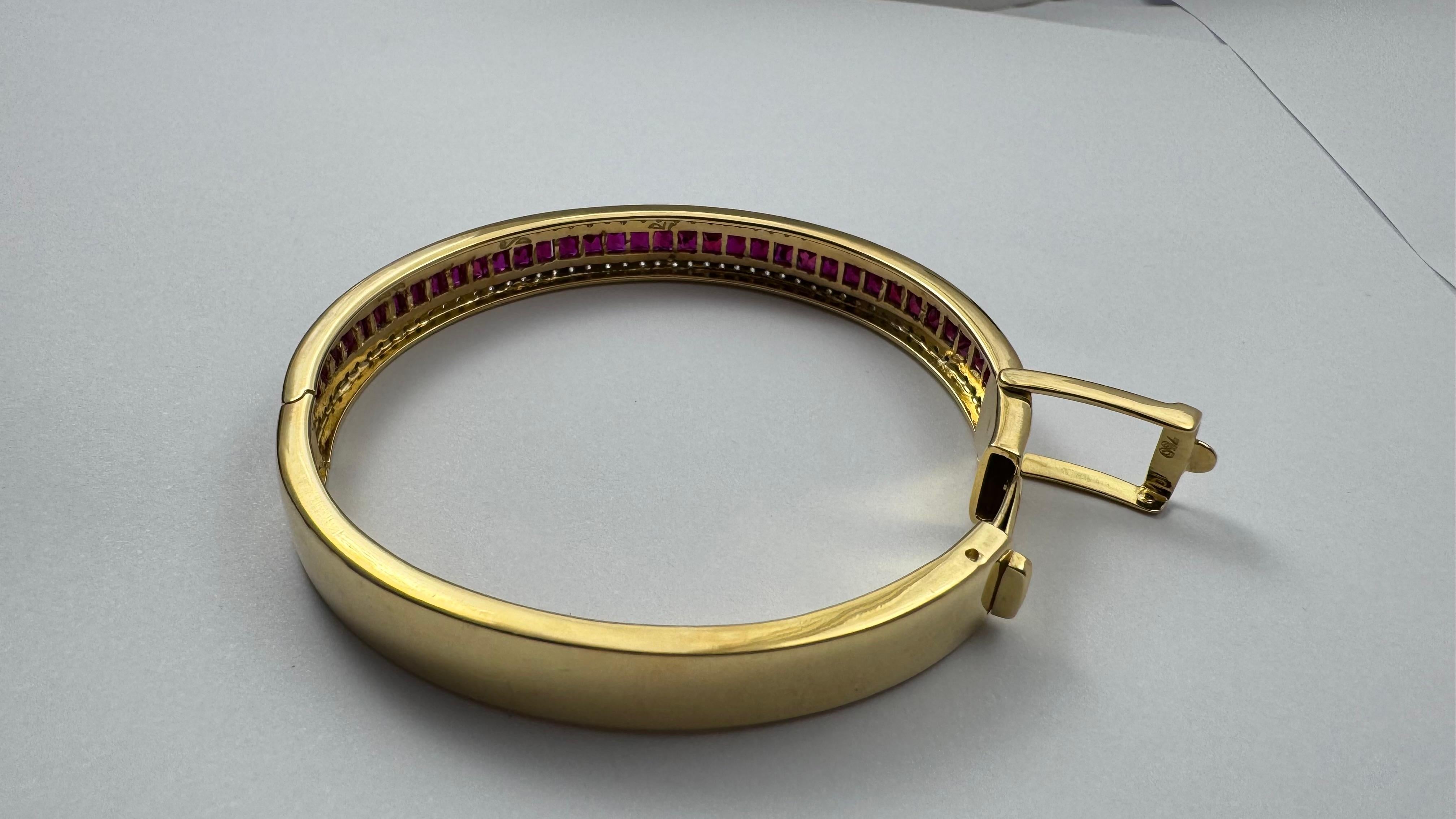 Ruby with Diamond Bangle set in 18K Gold Settings For Sale 5