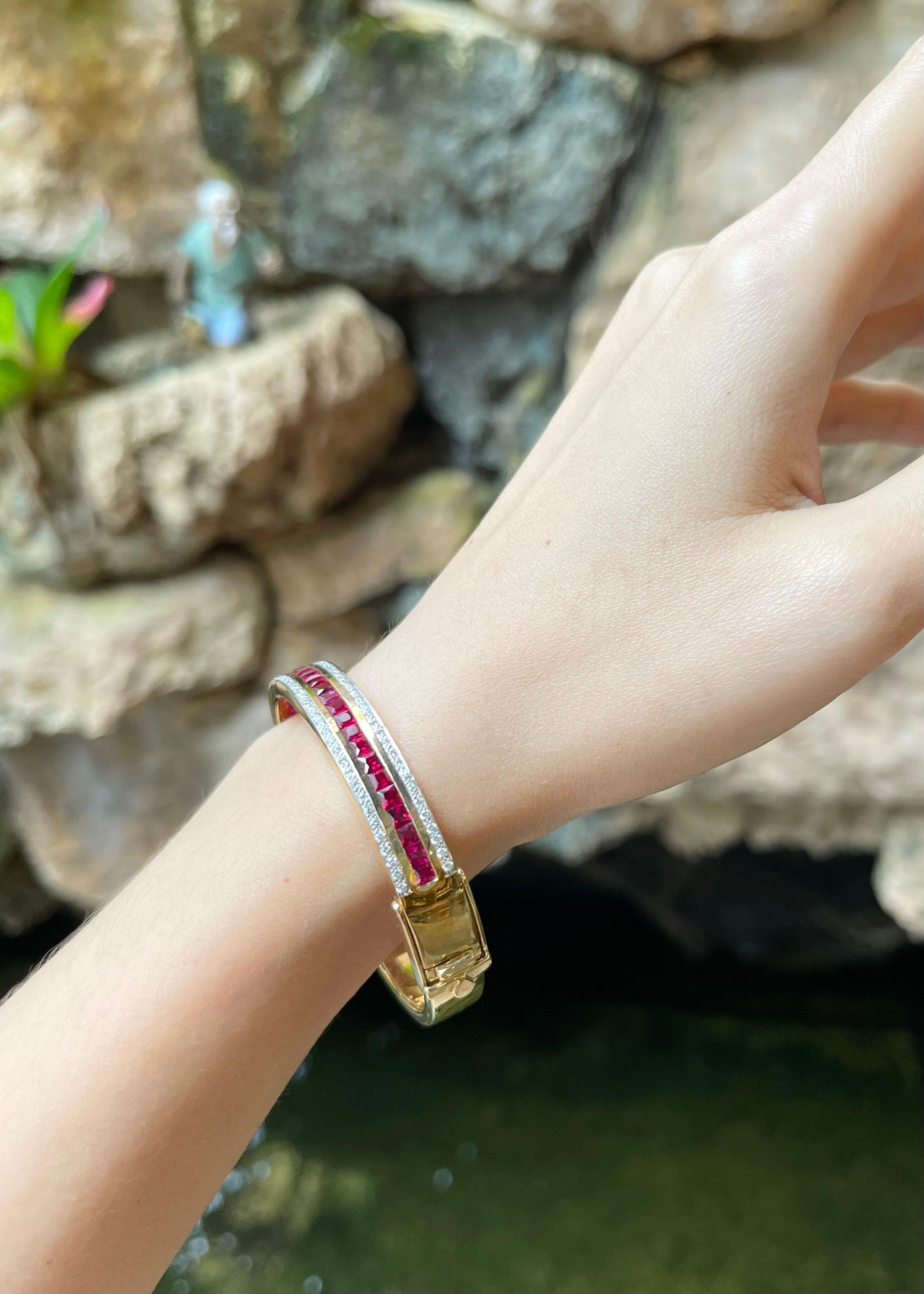 Contemporary Ruby with Diamond Bangle set in 18K Gold Settings For Sale