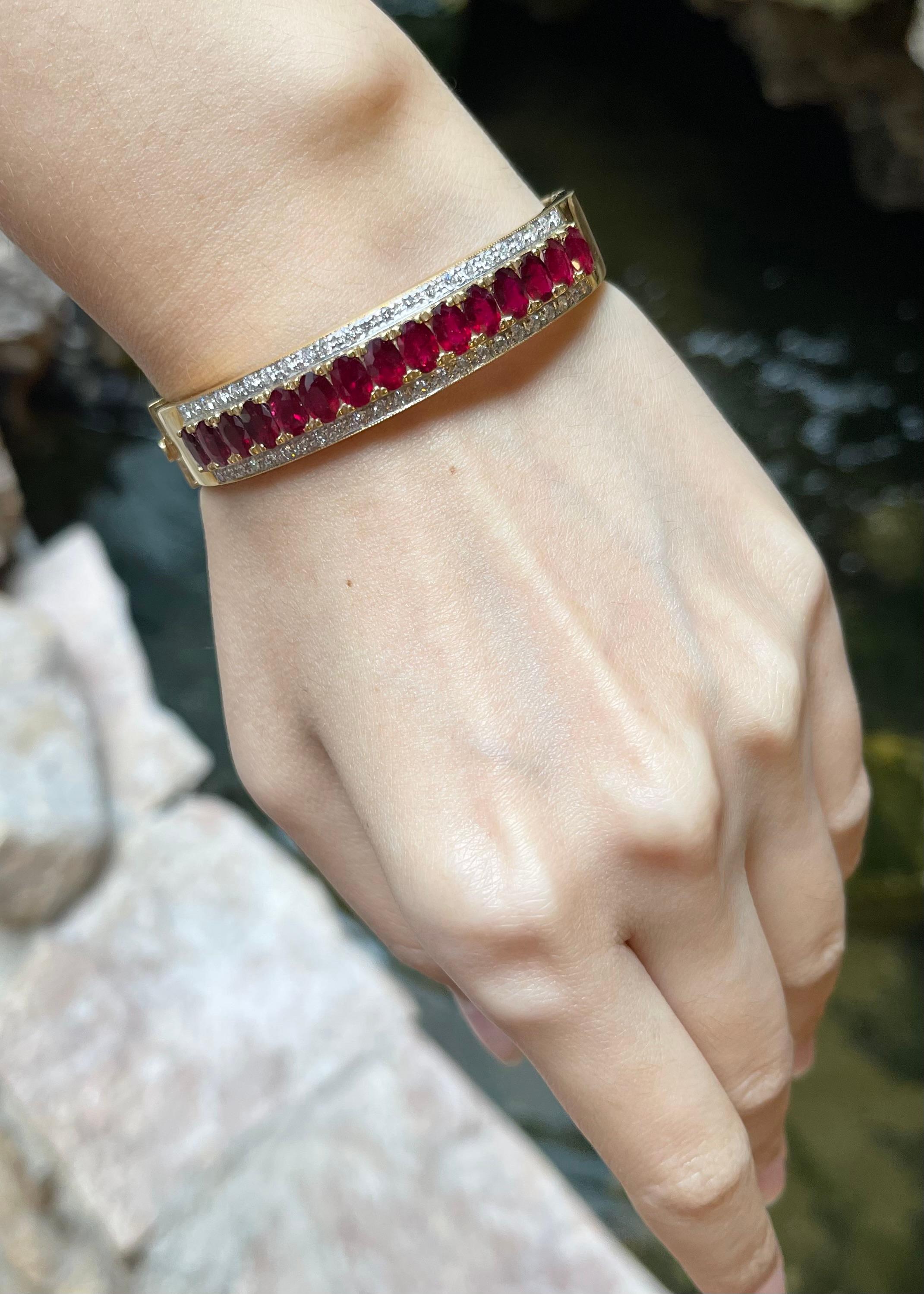 Women's Ruby with Diamond Bangle set in 18K Gold Settings For Sale