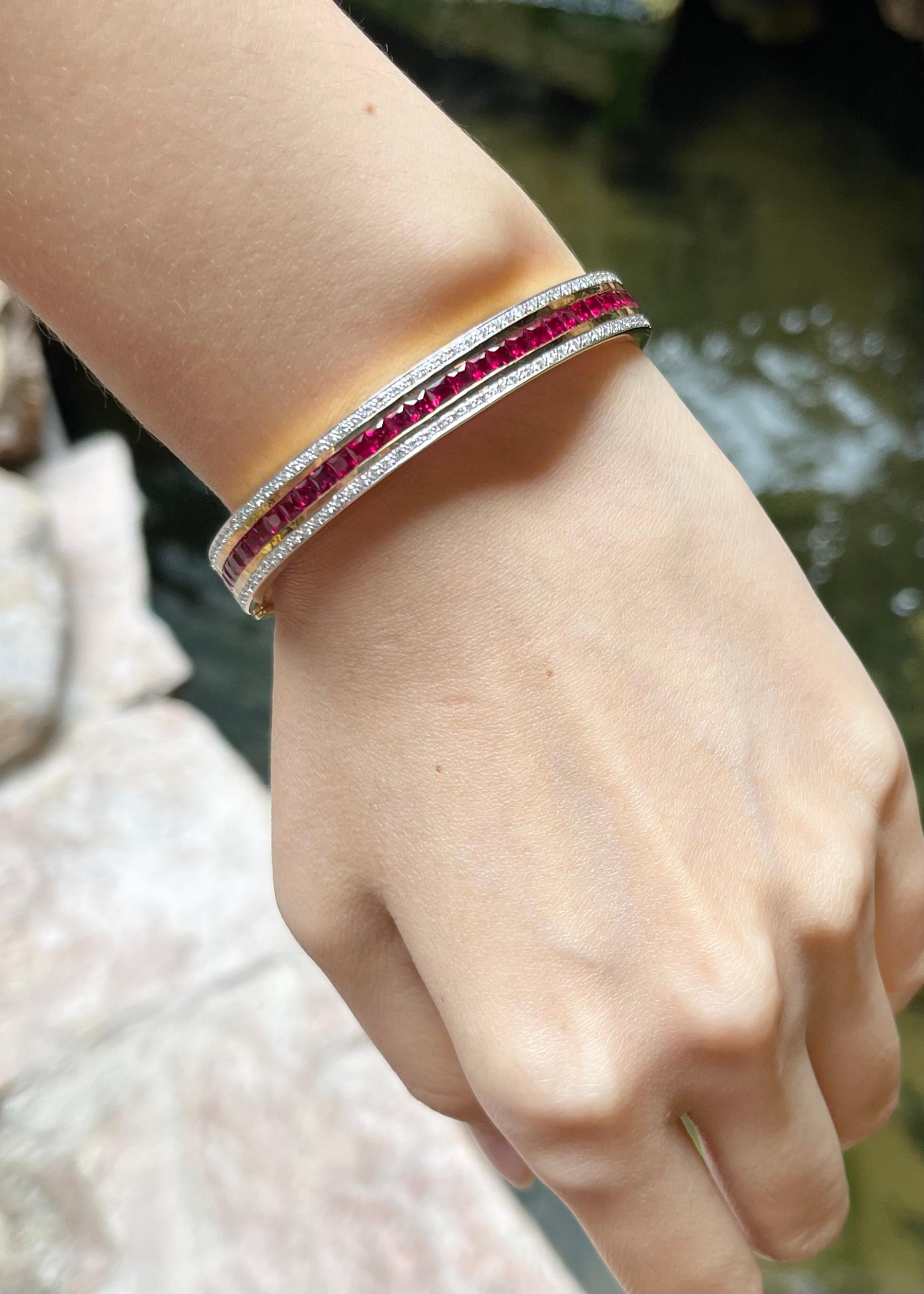 Women's Ruby with Diamond Bangle set in 18K Gold Settings For Sale