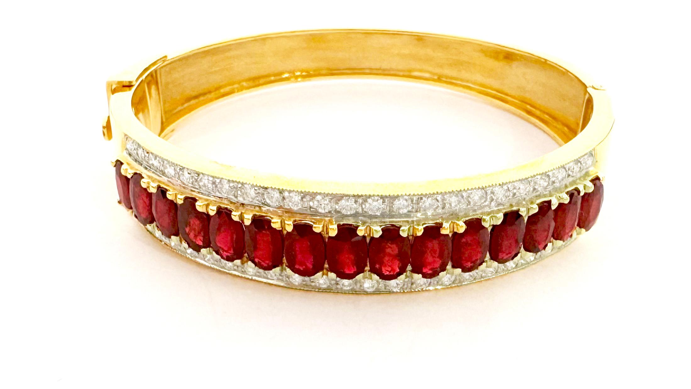 Ruby with Diamond Bangle set in 18K Gold Settings For Sale 1