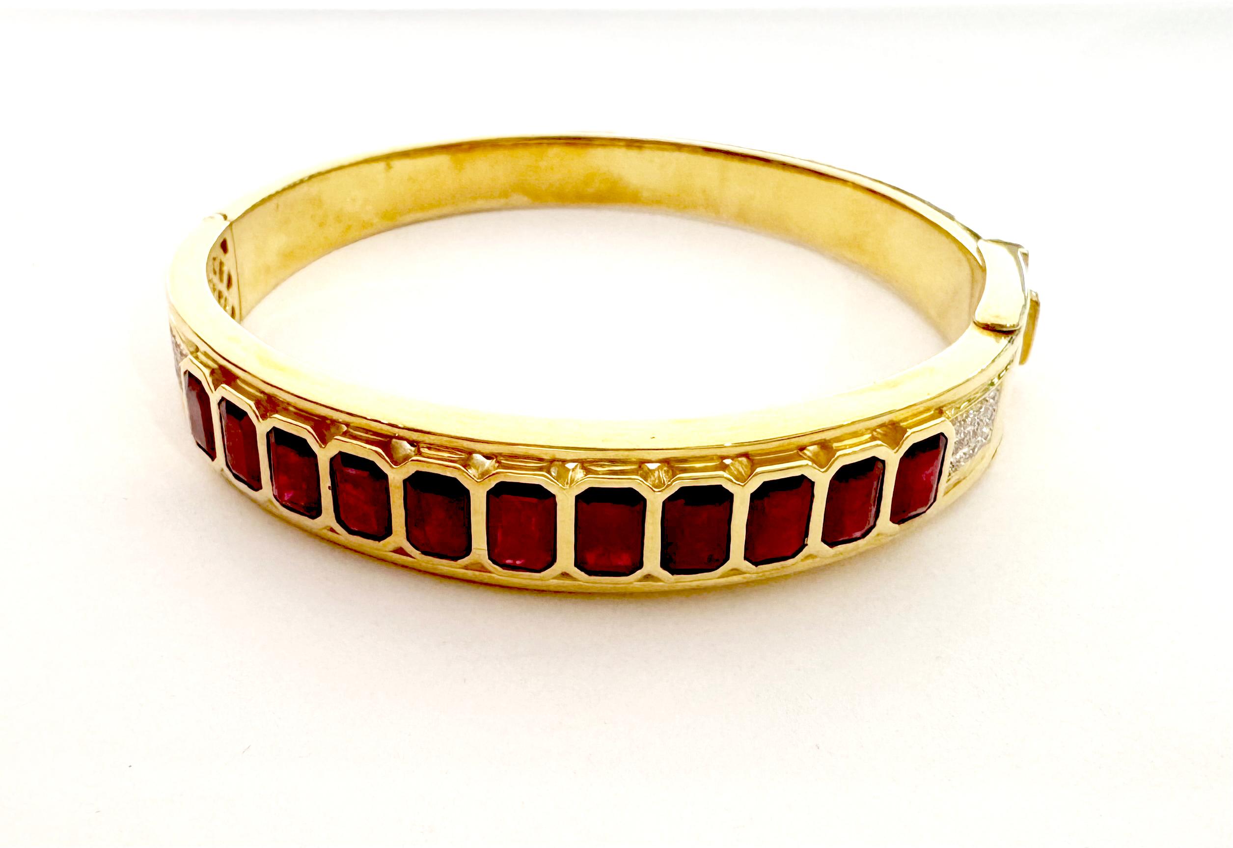 Ruby with Diamond Bangle set in 18K Gold Settings For Sale 1