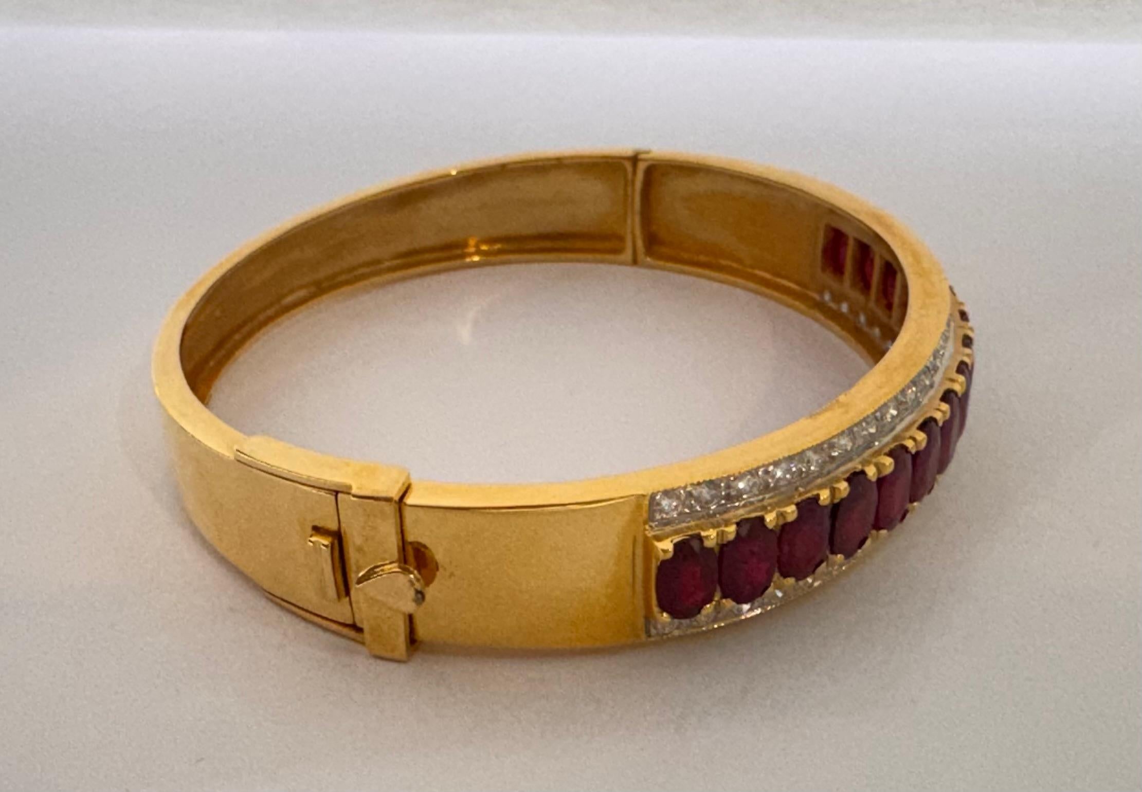 Ruby with Diamond Bangle set in 18K Gold Settings For Sale 2