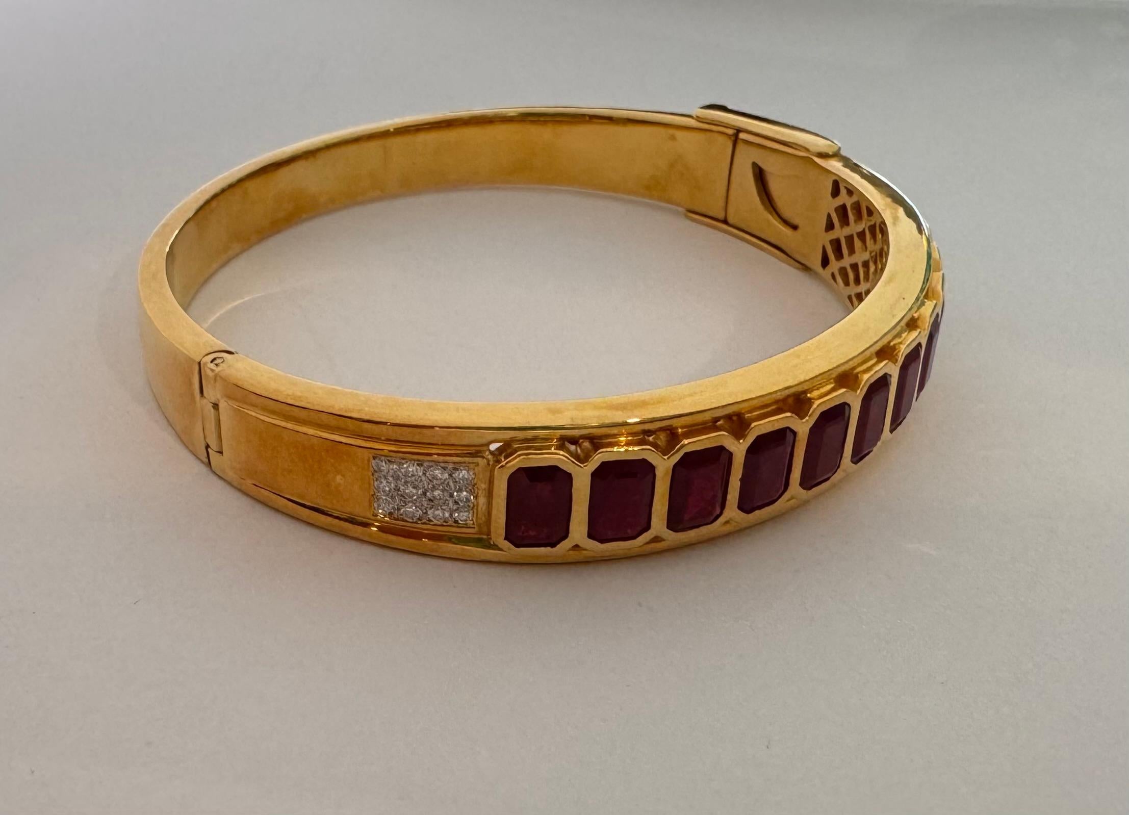 Ruby with Diamond Bangle set in 18K Gold Settings For Sale 2