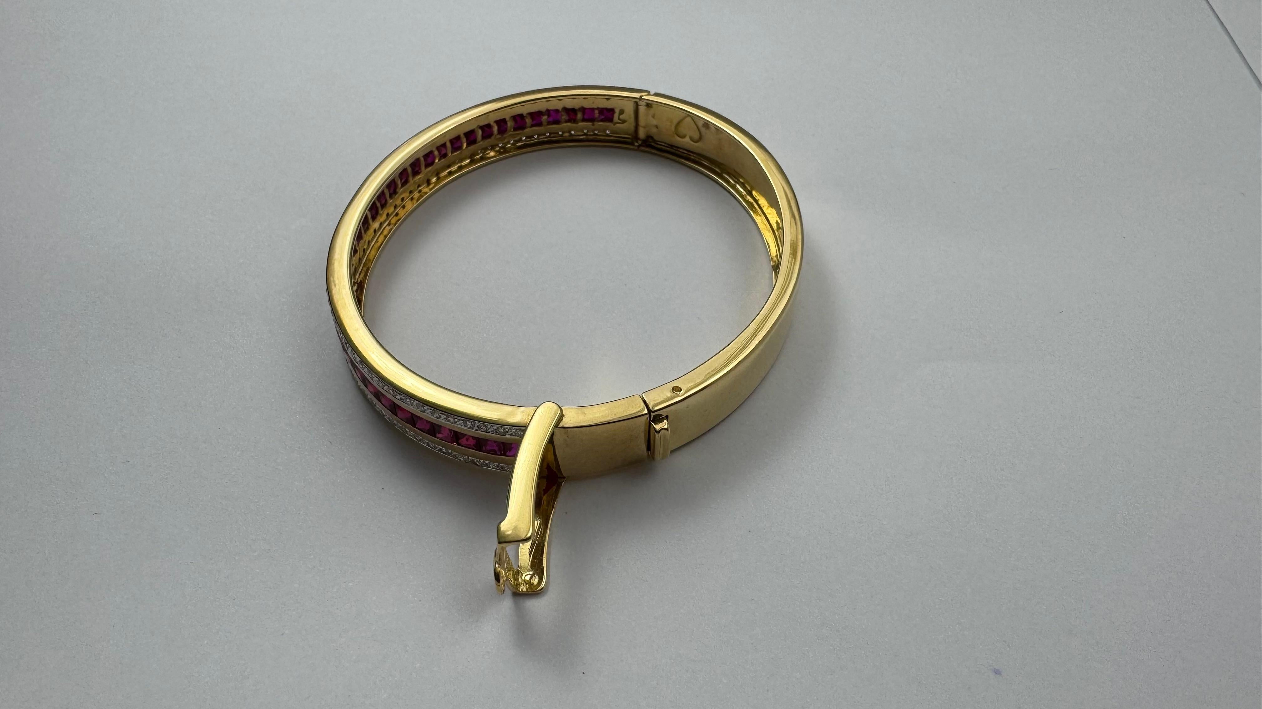 Ruby with Diamond Bangle set in 18K Gold Settings For Sale 2