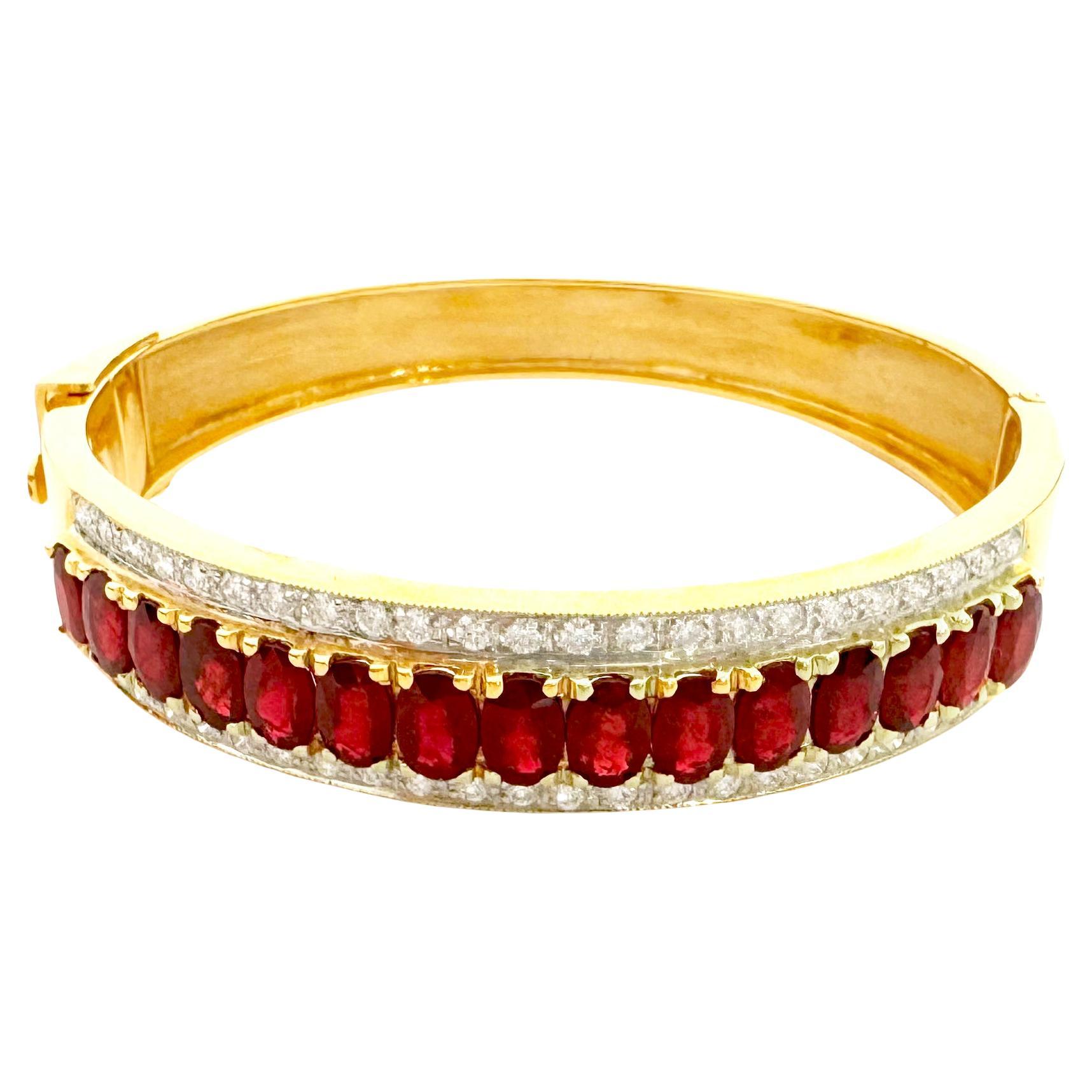 Ruby with Diamond Bangle set in 18K Gold Settings