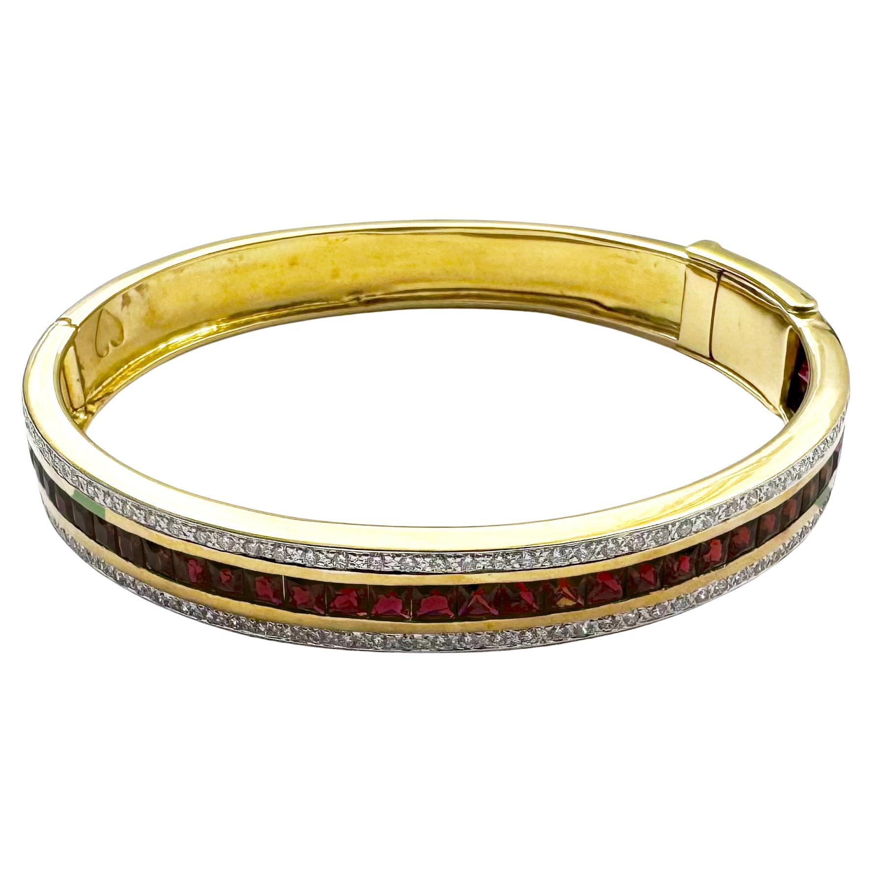 Ruby with Diamond Bangle set in 18K Gold Settings For Sale