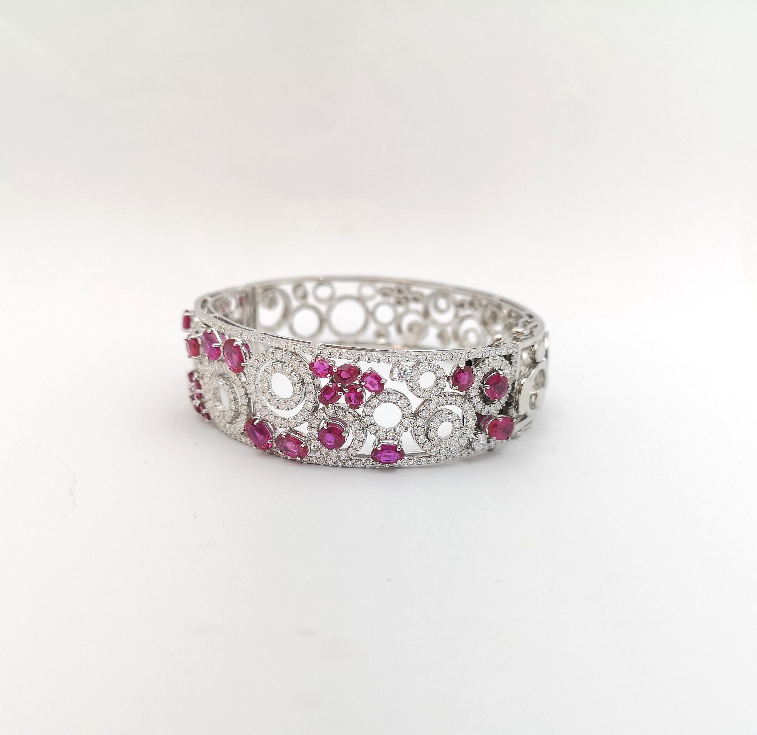Unheated Ruby with Diamond Bangle set in 18K White Gold Settings For Sale 4