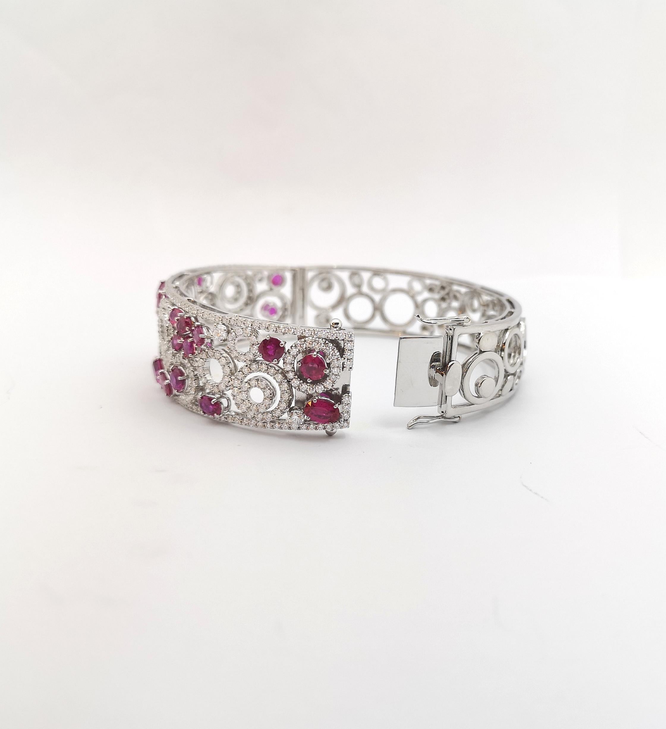 Unheated Ruby with Diamond Bangle set in 18K White Gold Settings For Sale 5