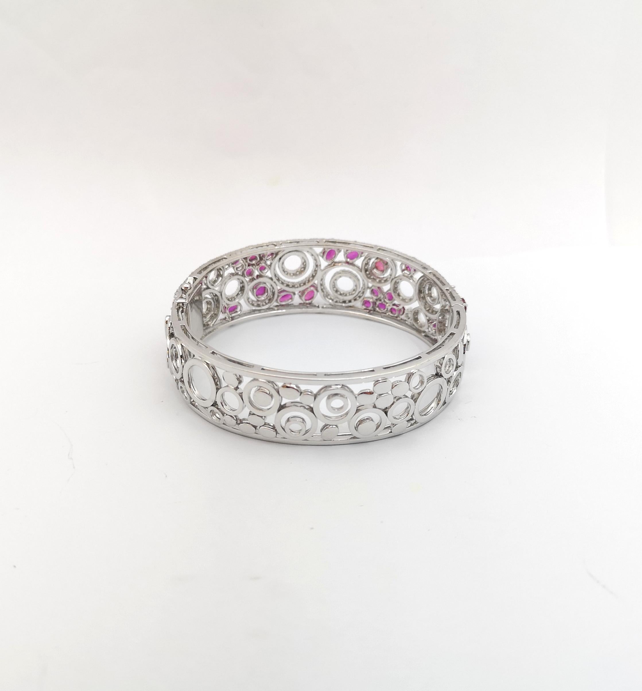 Unheated Ruby with Diamond Bangle set in 18K White Gold Settings For Sale 6