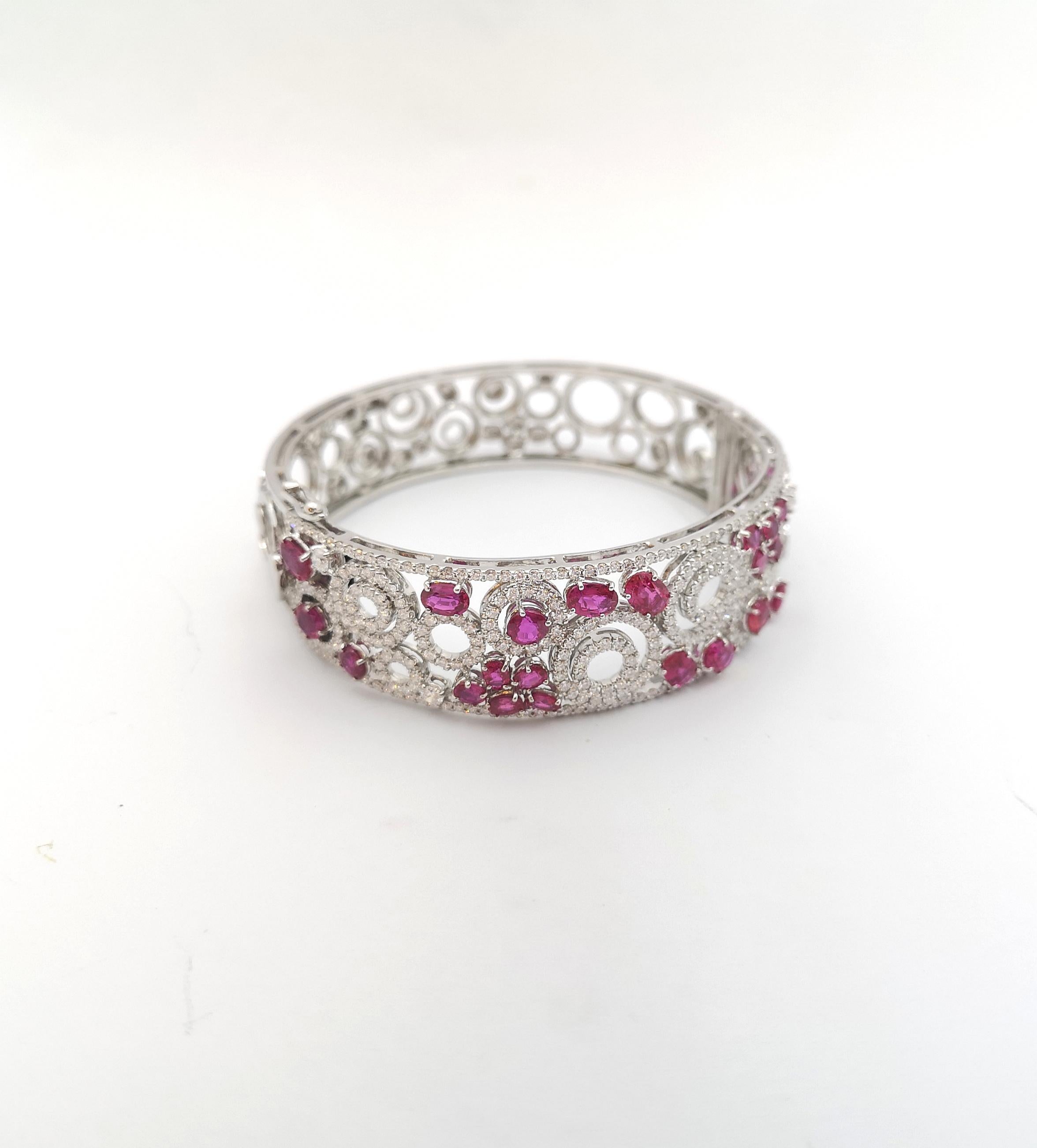 Unheated Ruby with Diamond Bangle set in 18K White Gold Settings For Sale 7