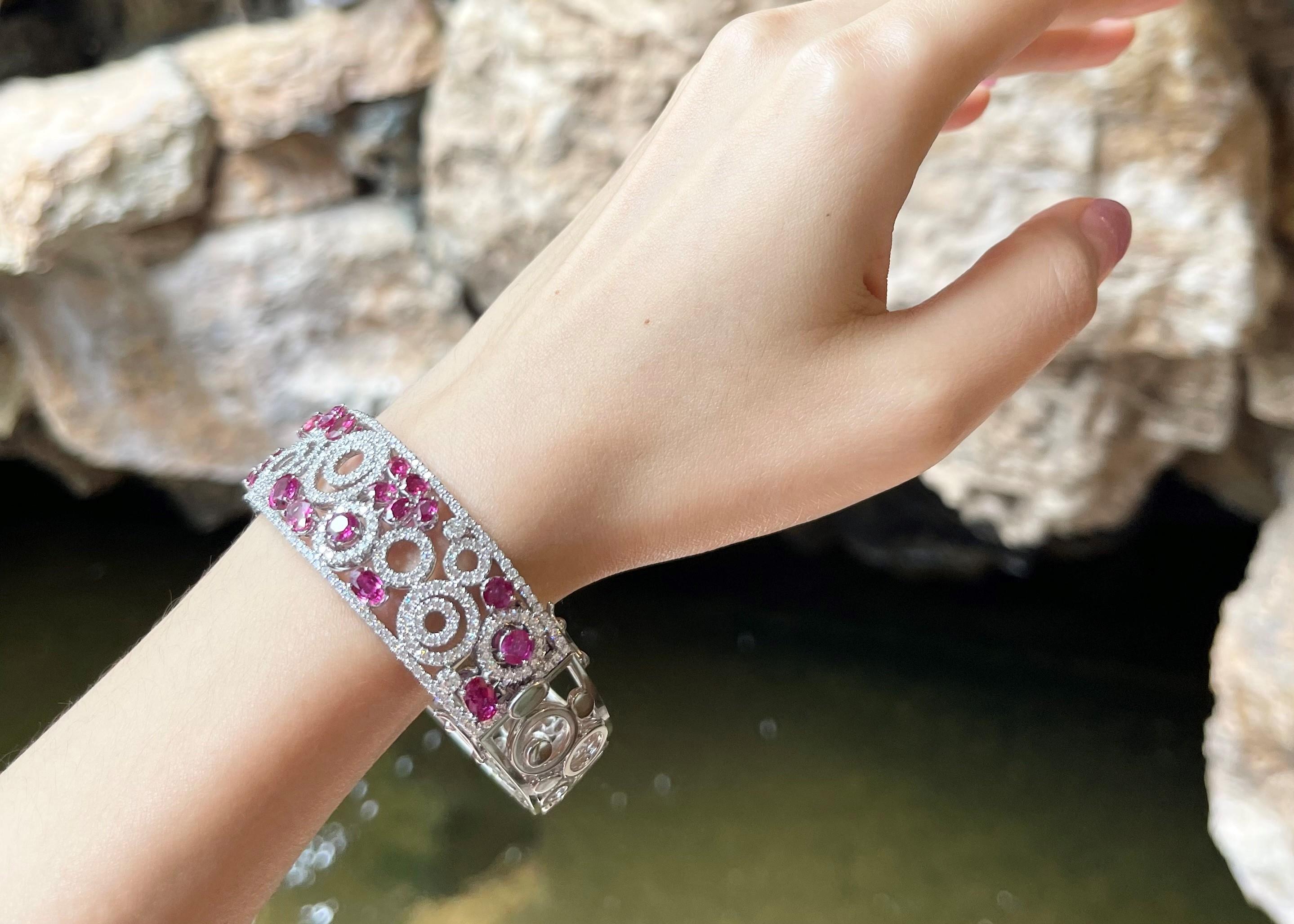Women's Unheated Ruby with Diamond Bangle set in 18K White Gold Settings For Sale