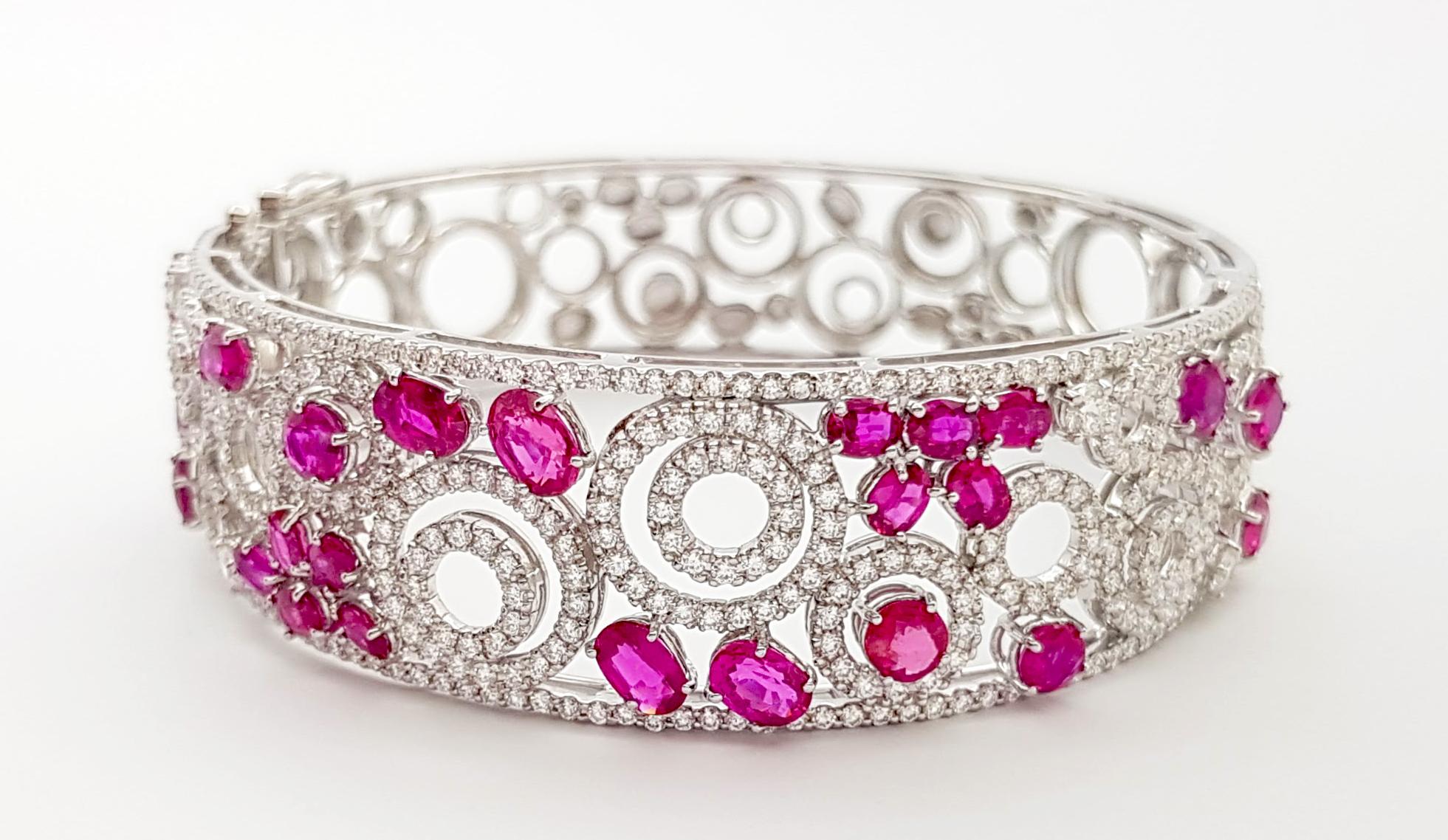 Unheated Ruby with Diamond Bangle set in 18K White Gold Settings For Sale 2