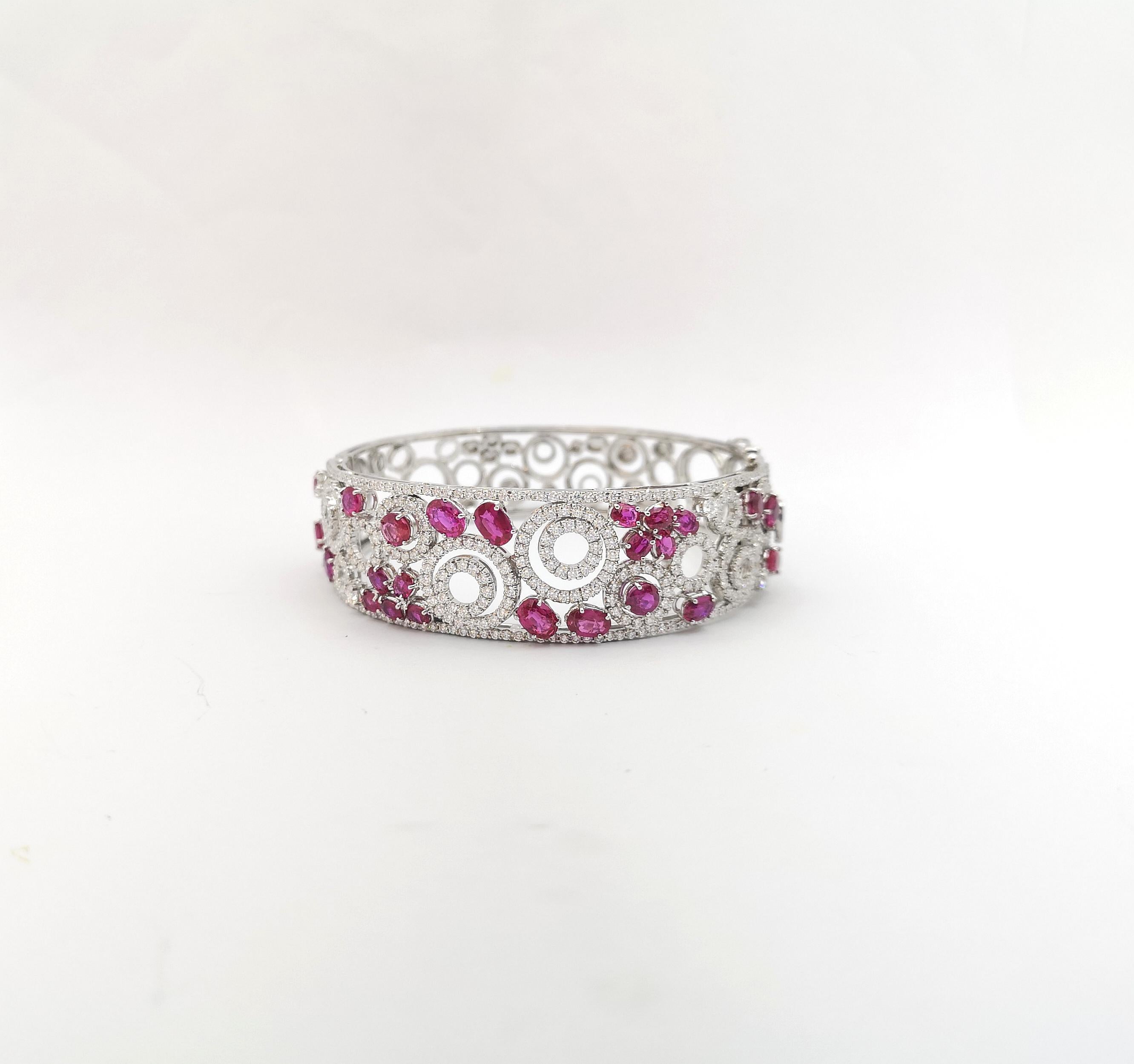 Unheated Ruby with Diamond Bangle set in 18K White Gold Settings For Sale 3