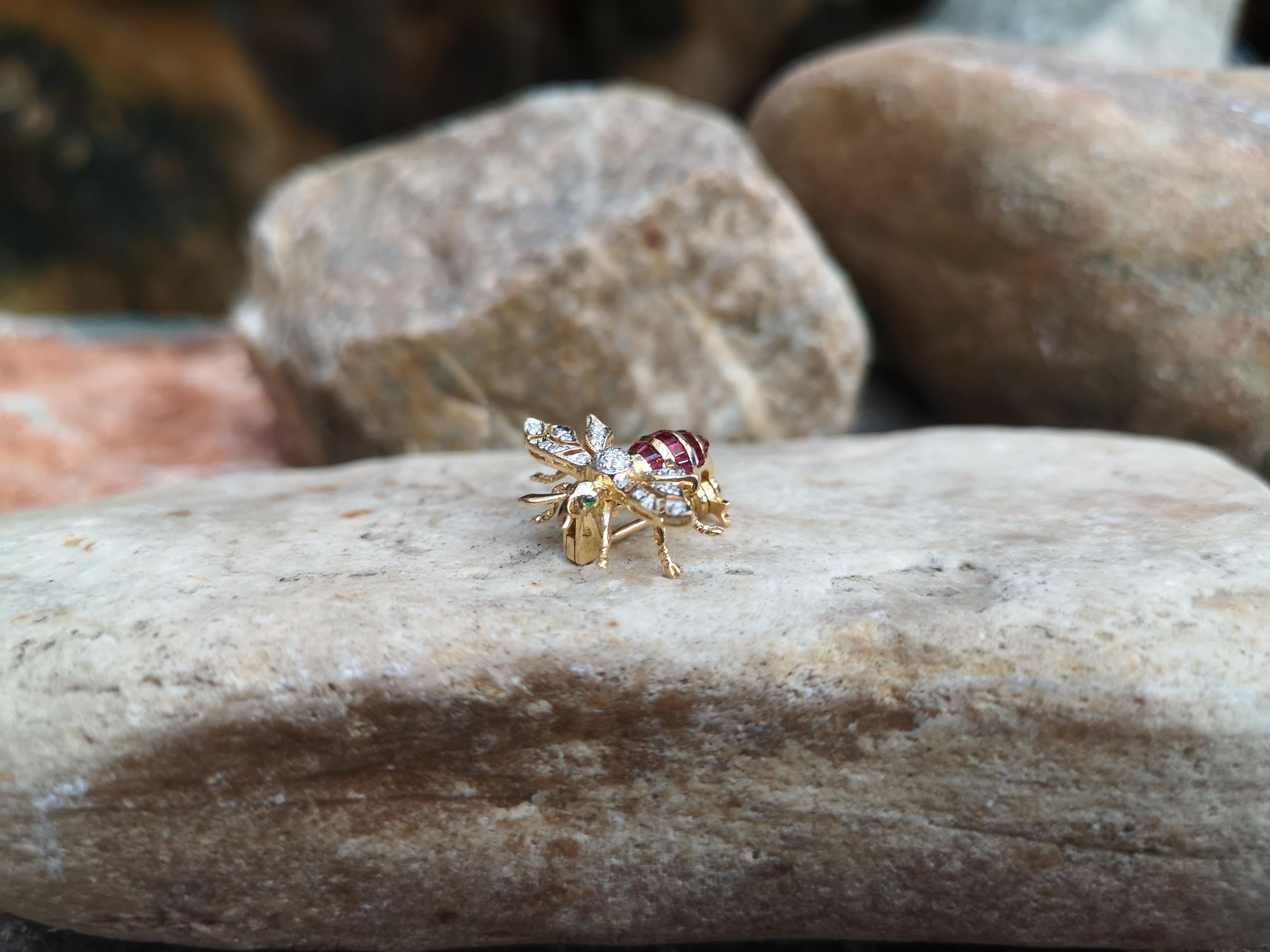 Contemporary Ruby with Diamond Bee Brooch Set in 18 Karat Gold Settings