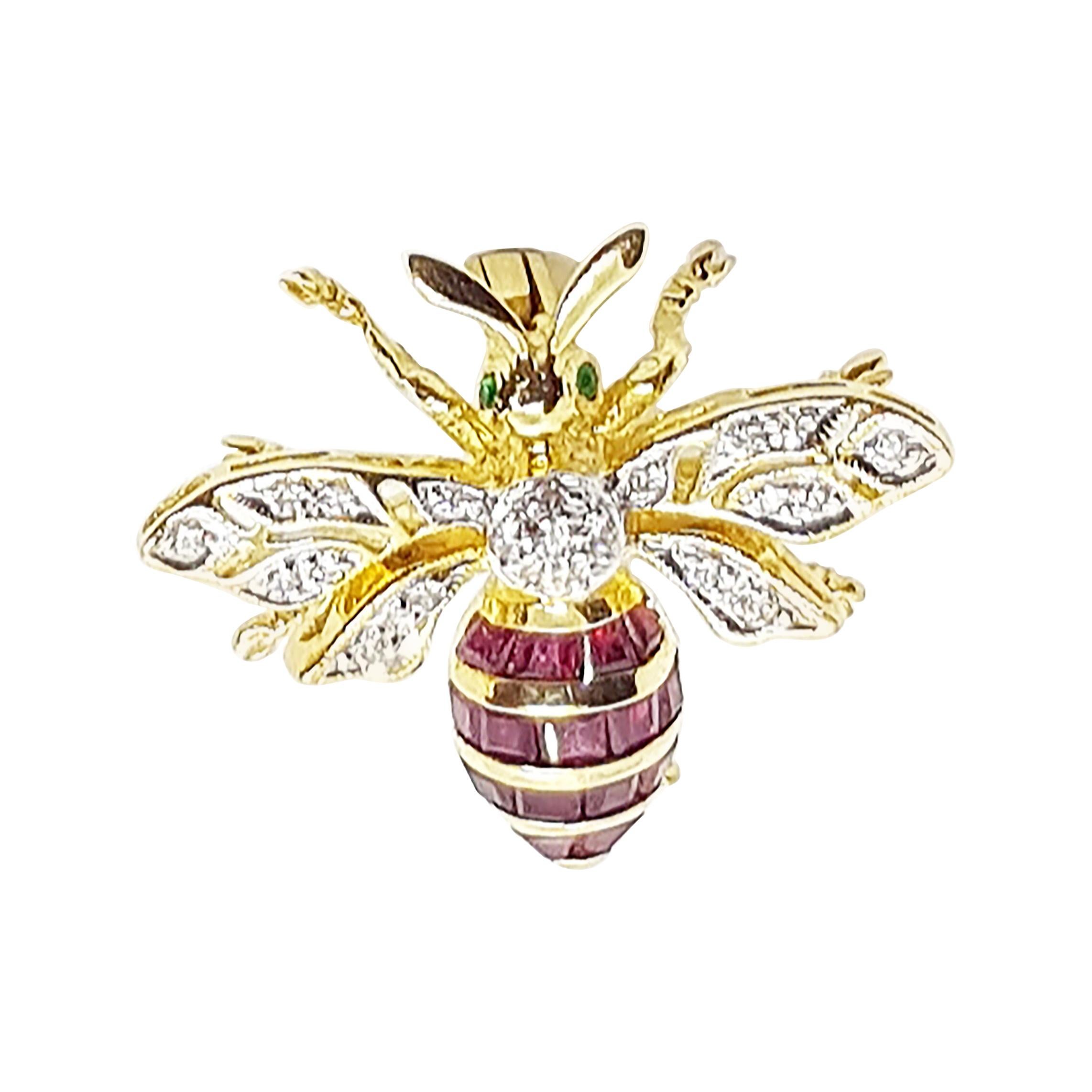 Ruby with Diamond Bee Brooch Set in 18 Karat Gold Settings