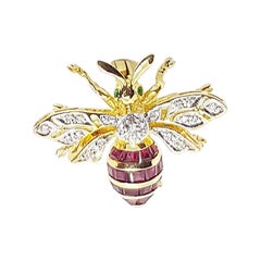 Ruby with Diamond Bee Brooch Set in 18 Karat Gold Settings Ruby with Diamond Bee Brooch Set in 18 Karat Gold Settings