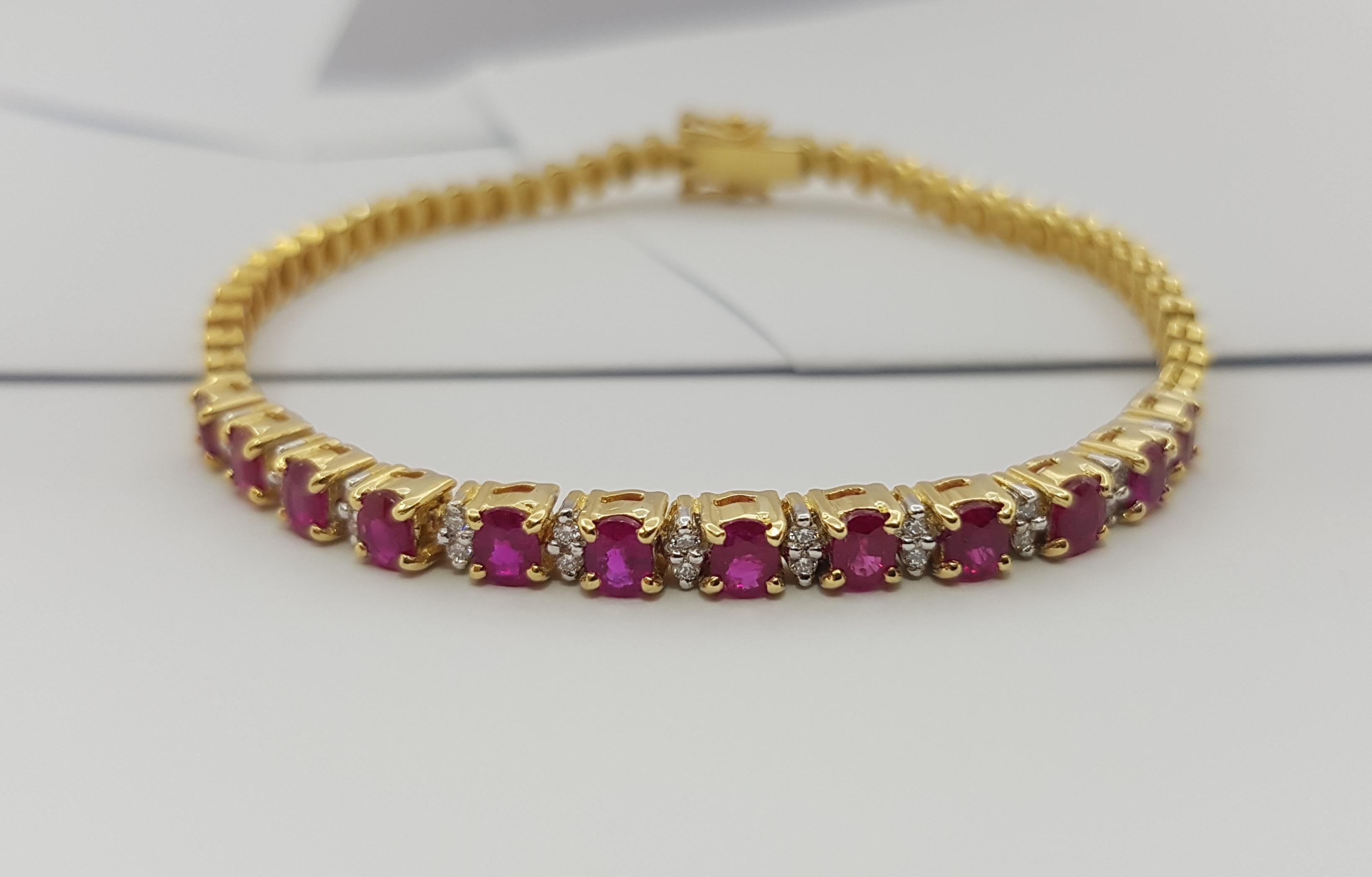 Ruby with Diamond Bracelet Set in 18 Karat Gold Settings For Sale 5