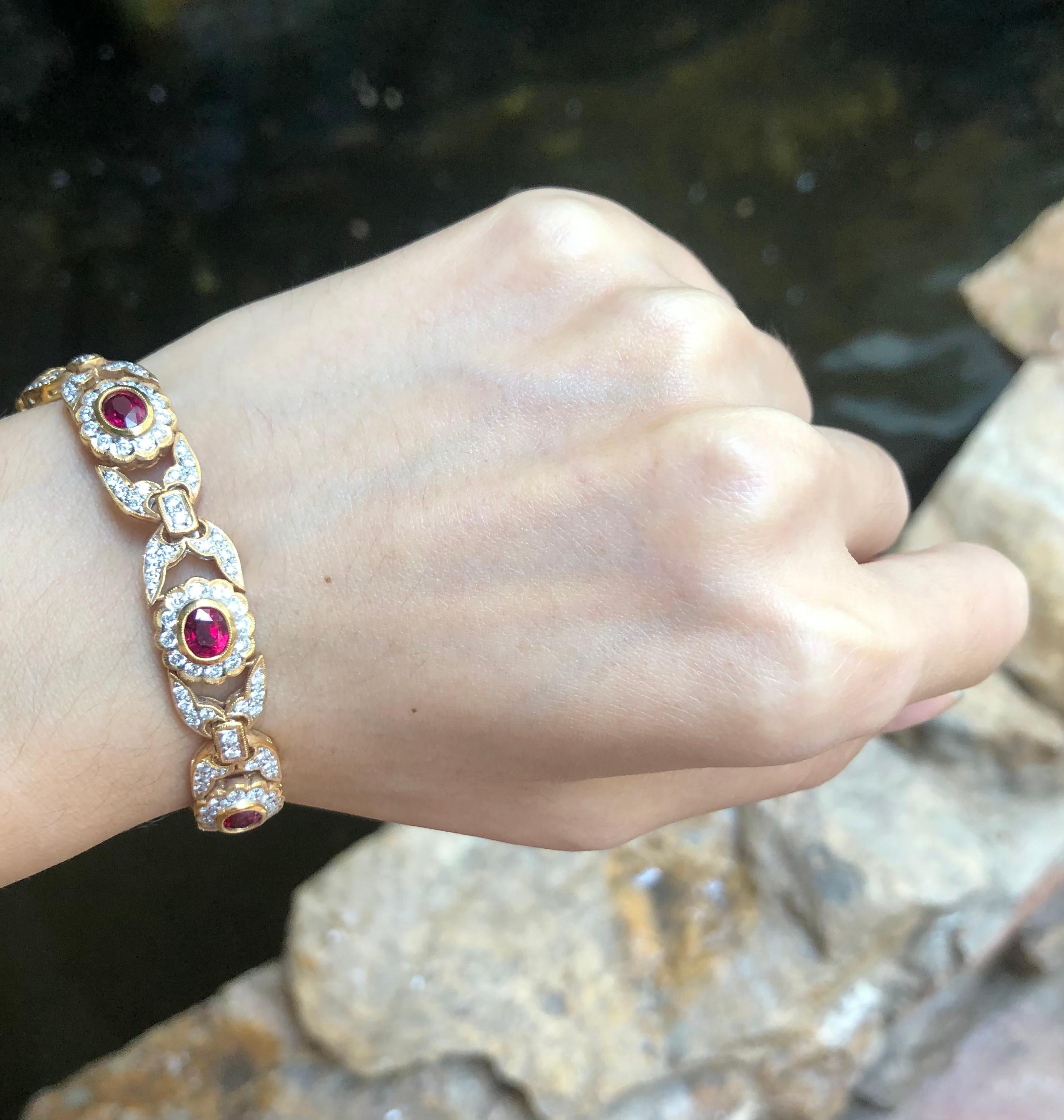 Ruby 4.58 carats with Diamond 3.44 carats Bracelet set in 18 Karat Gold Settings

Width:  1.0 cm 
Length: 18.0 cm
Total Weight: 28.18 grams

