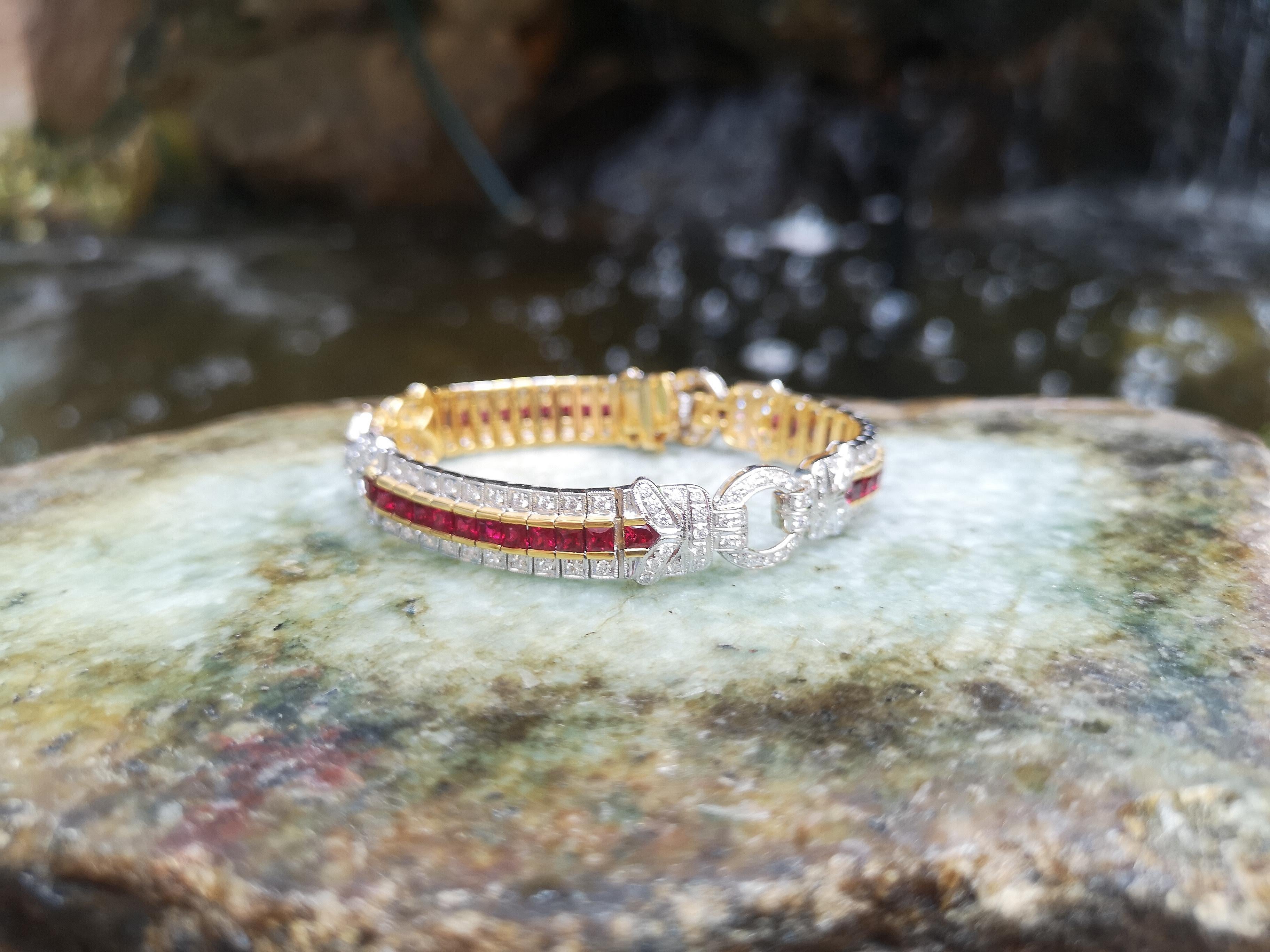 Art Deco Ruby with Diamond Bracelet Set in 18 Karat Gold Settings For Sale