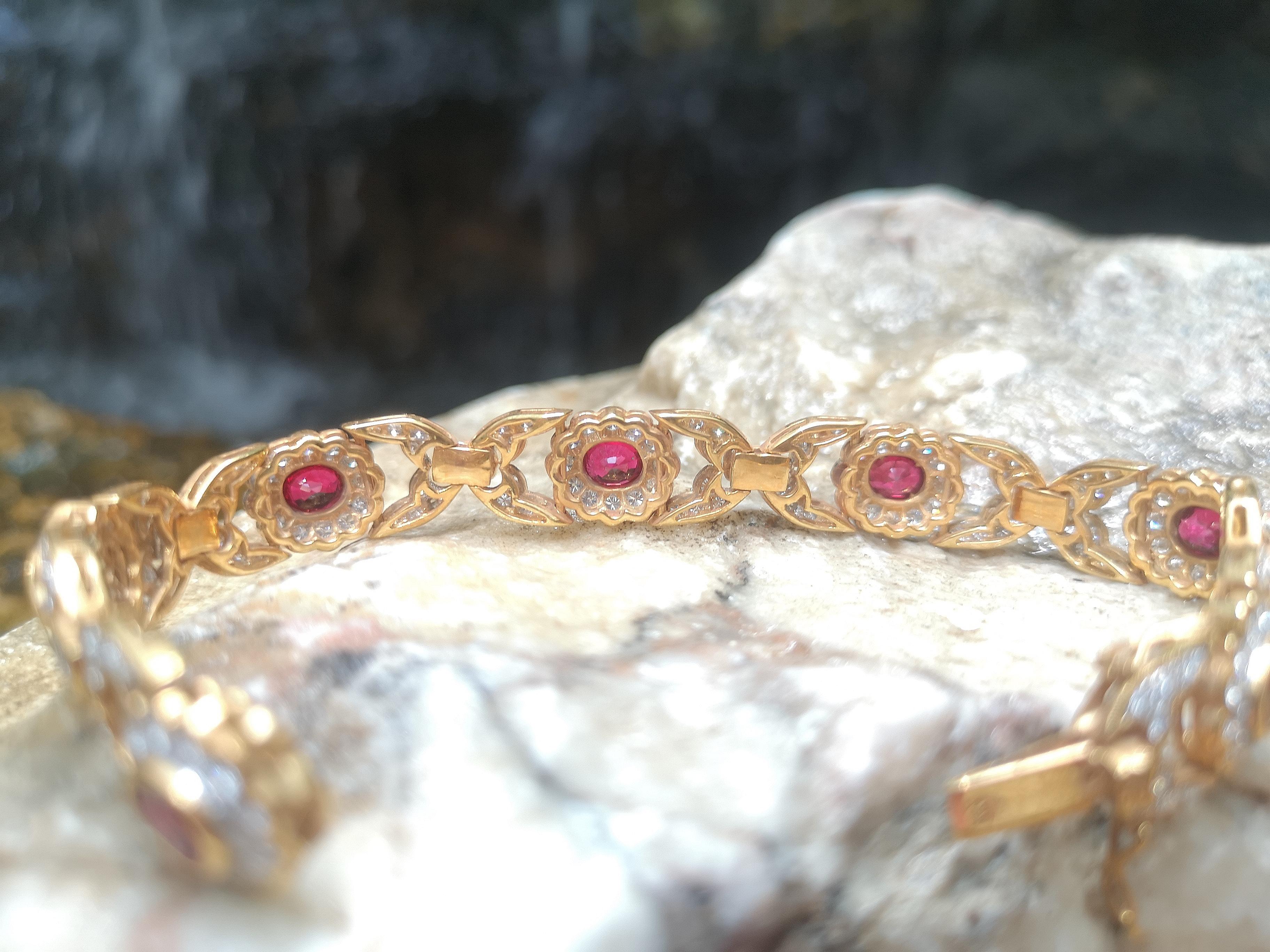 Ruby with Diamond Bracelet Set in 18 Karat Gold Settings For Sale 1