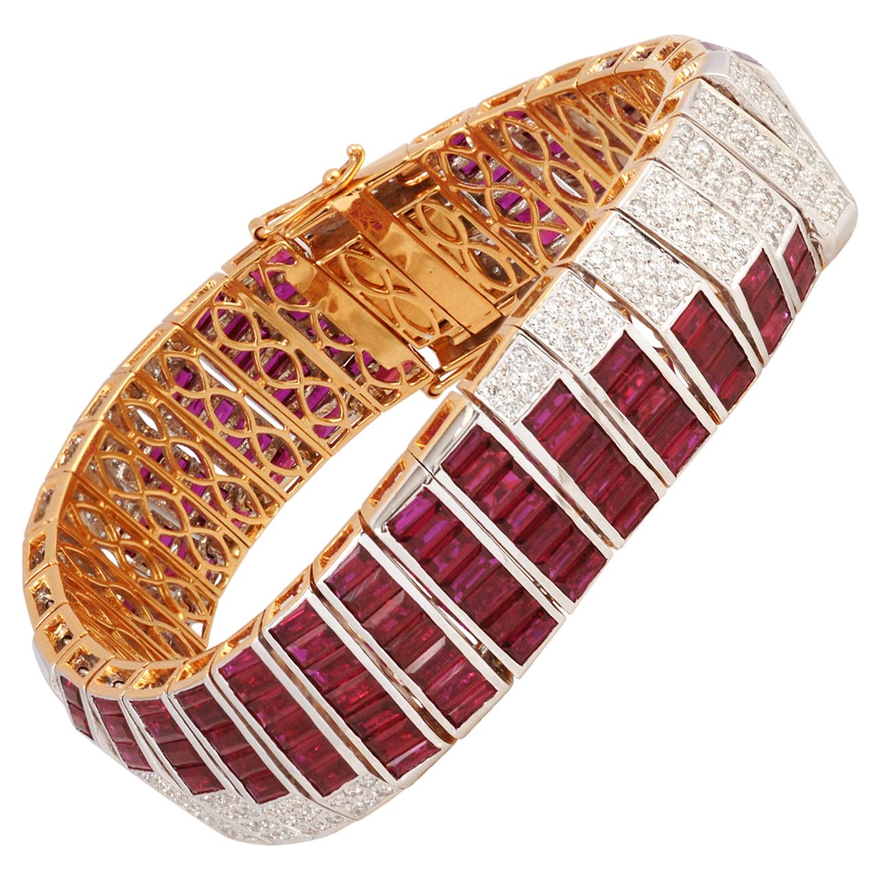 Ruby with Diamond Bracelet Set in 18 Karat Gold Settings