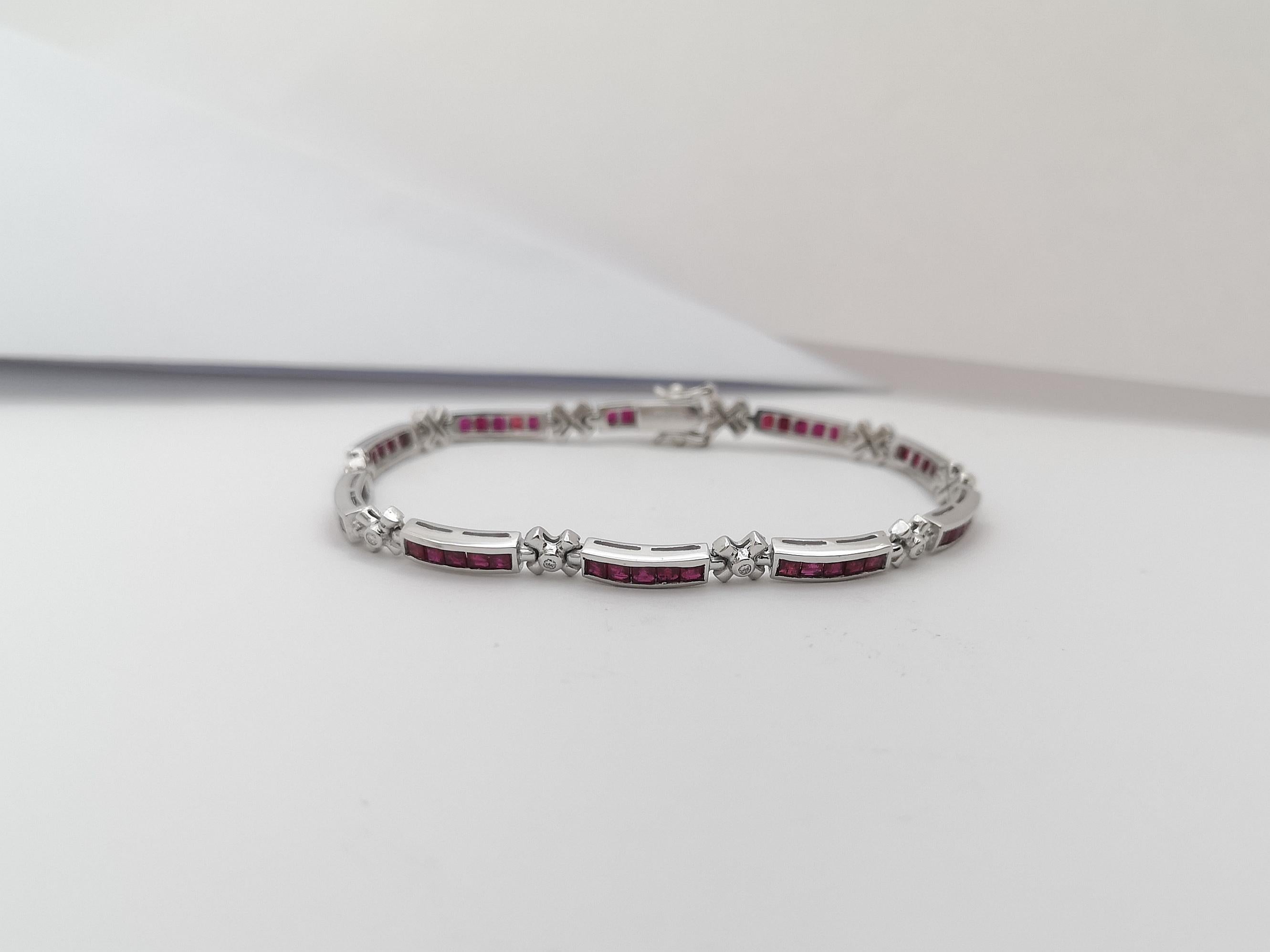 Ruby with Diamond Bracelet set in 18 Karat White Gold Settings For Sale 5