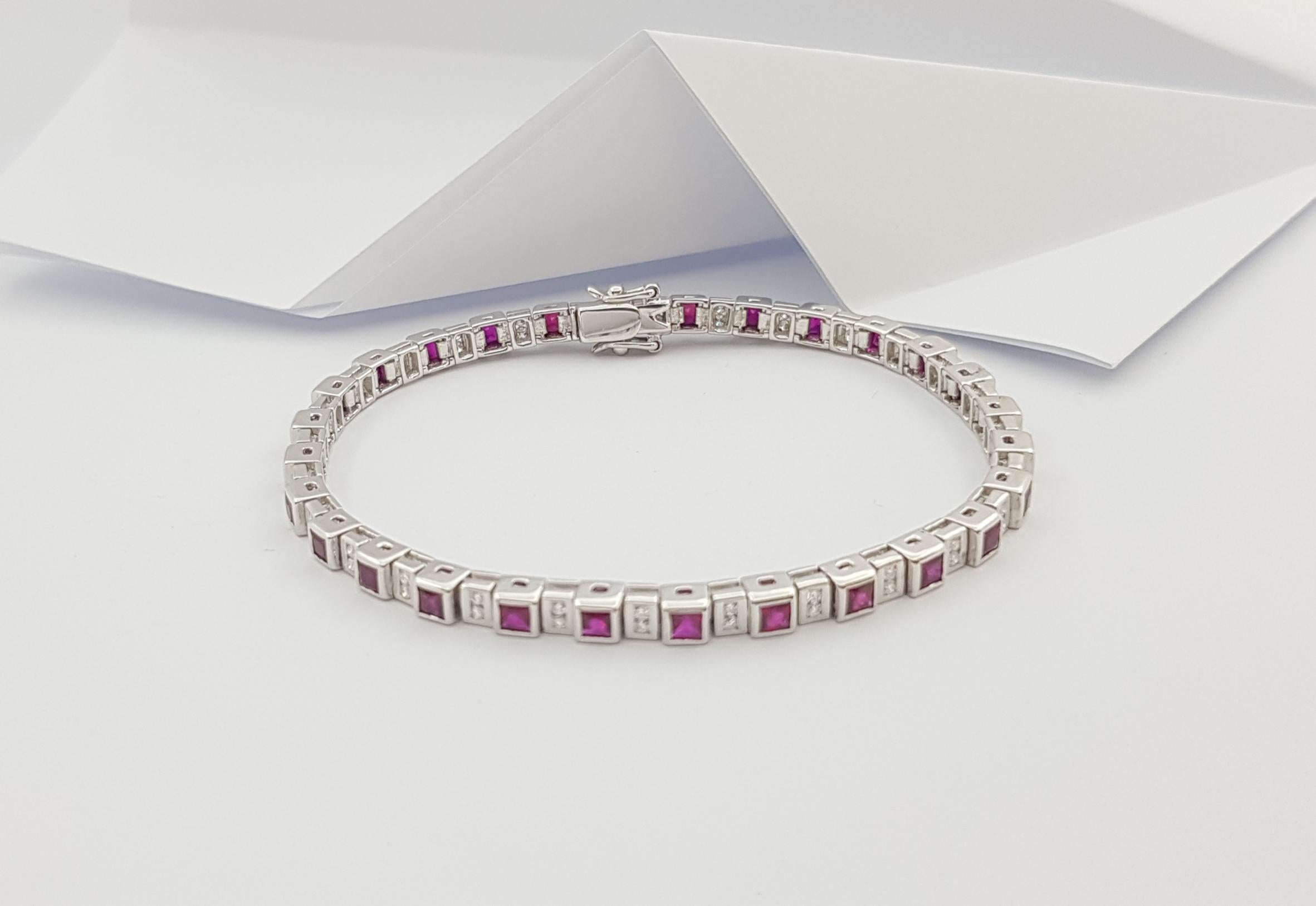 Ruby with Diamond Bracelet Set in 18 Karat White Gold Settings For Sale 3