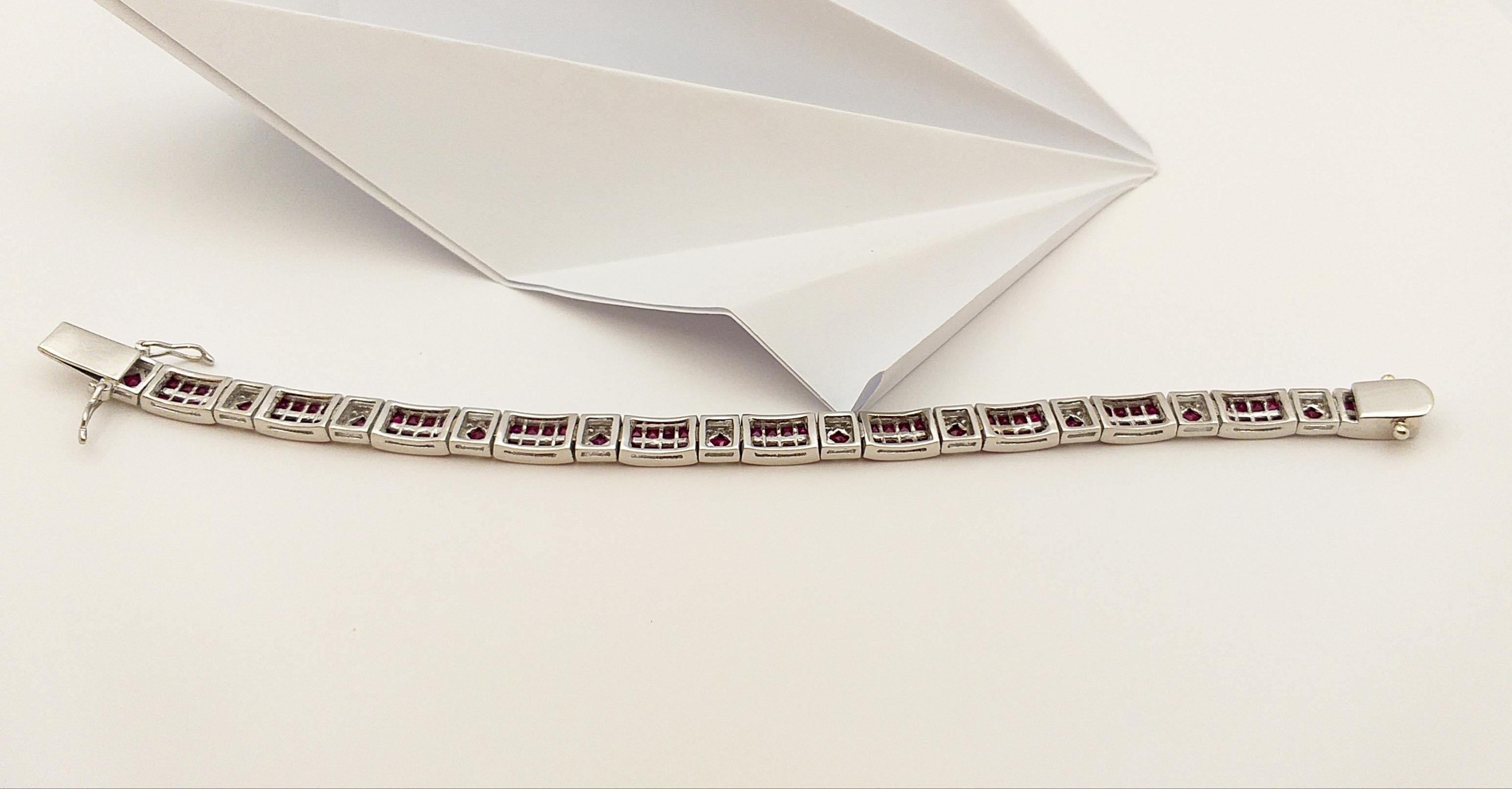 Ruby with Diamond Bracelet set in 18 Karat White Gold Settings For Sale 6