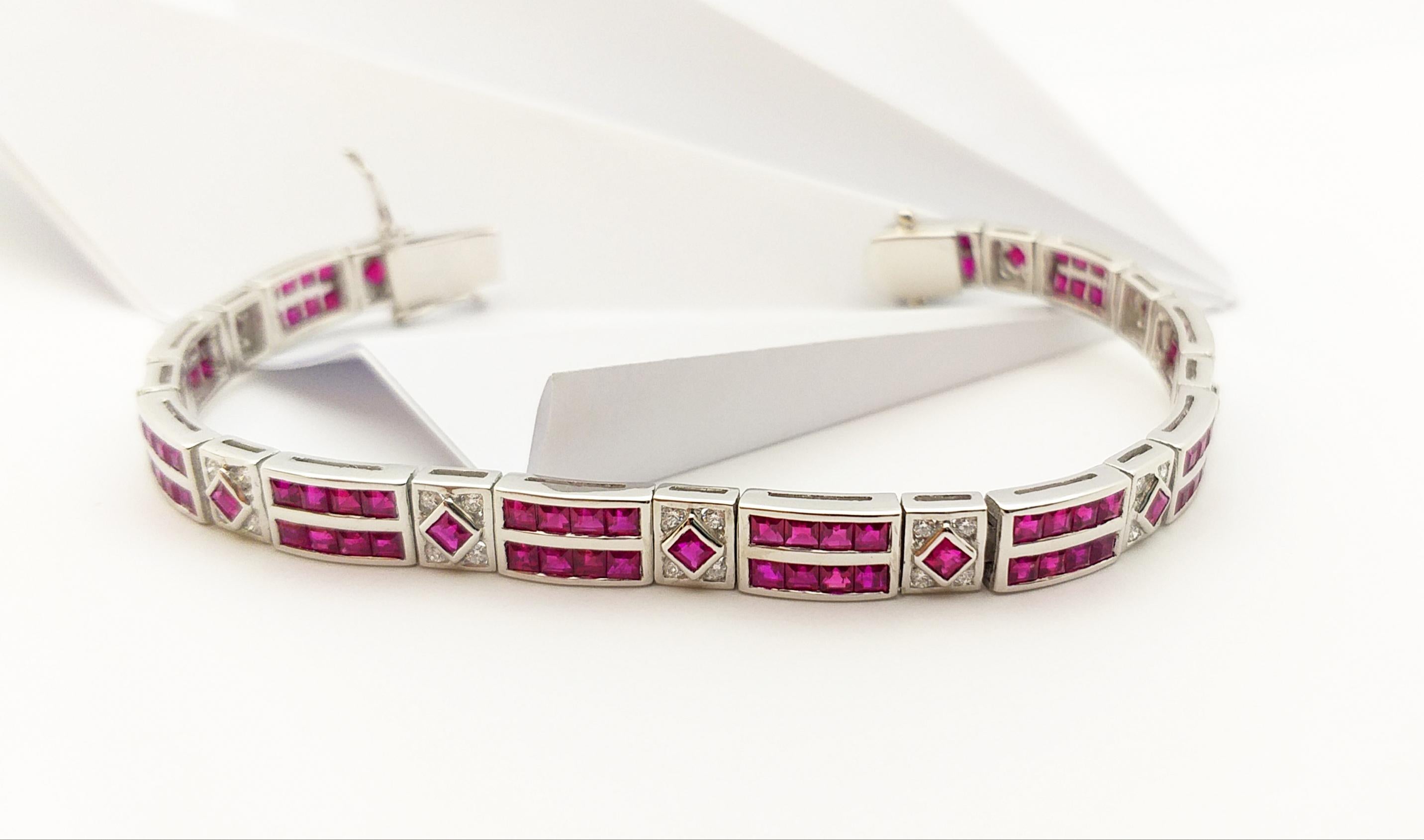 Ruby with Diamond Bracelet set in 18 Karat White Gold Settings For Sale 7