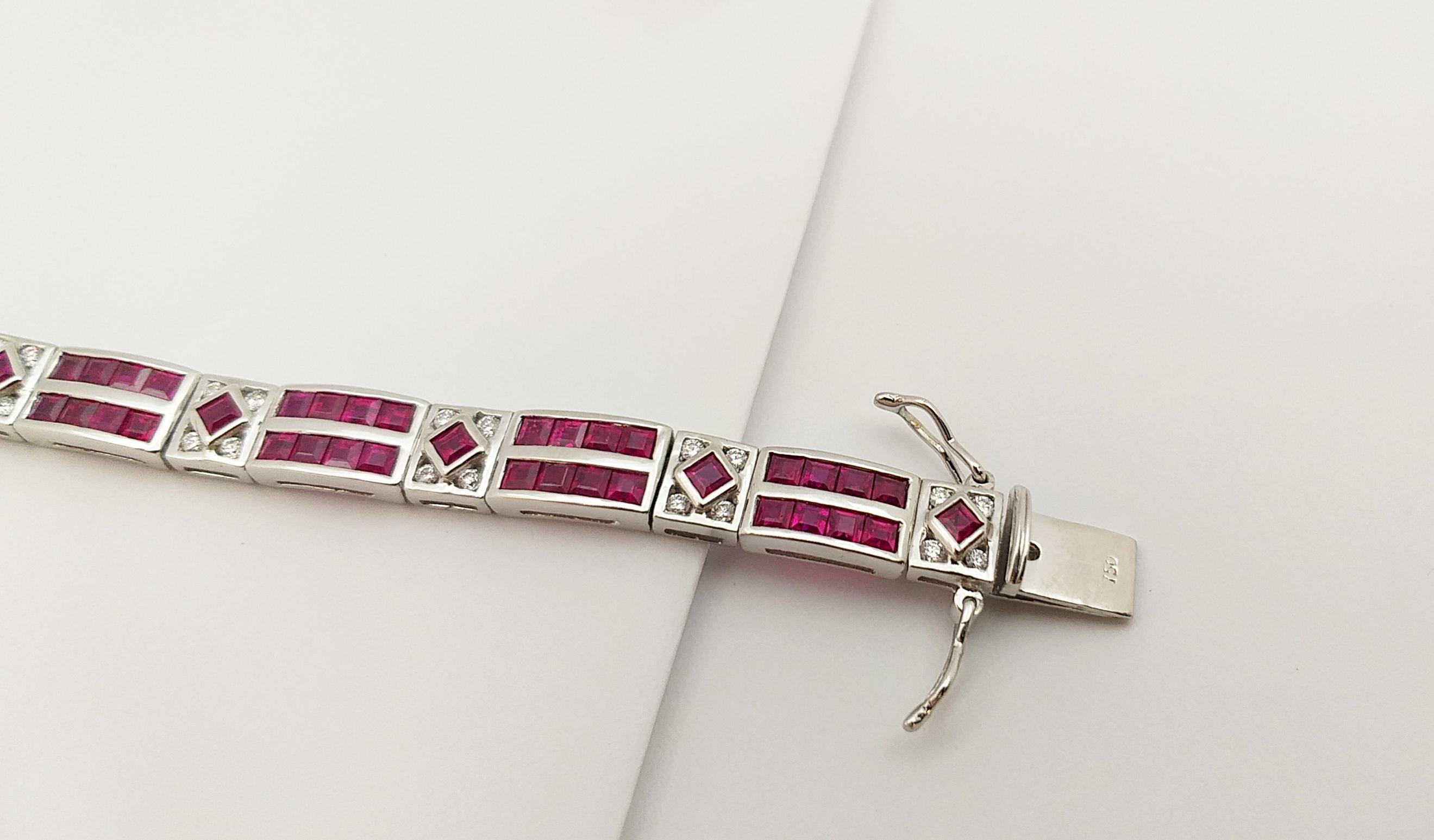 Ruby with Diamond Bracelet set in 18 Karat White Gold Settings For Sale 8