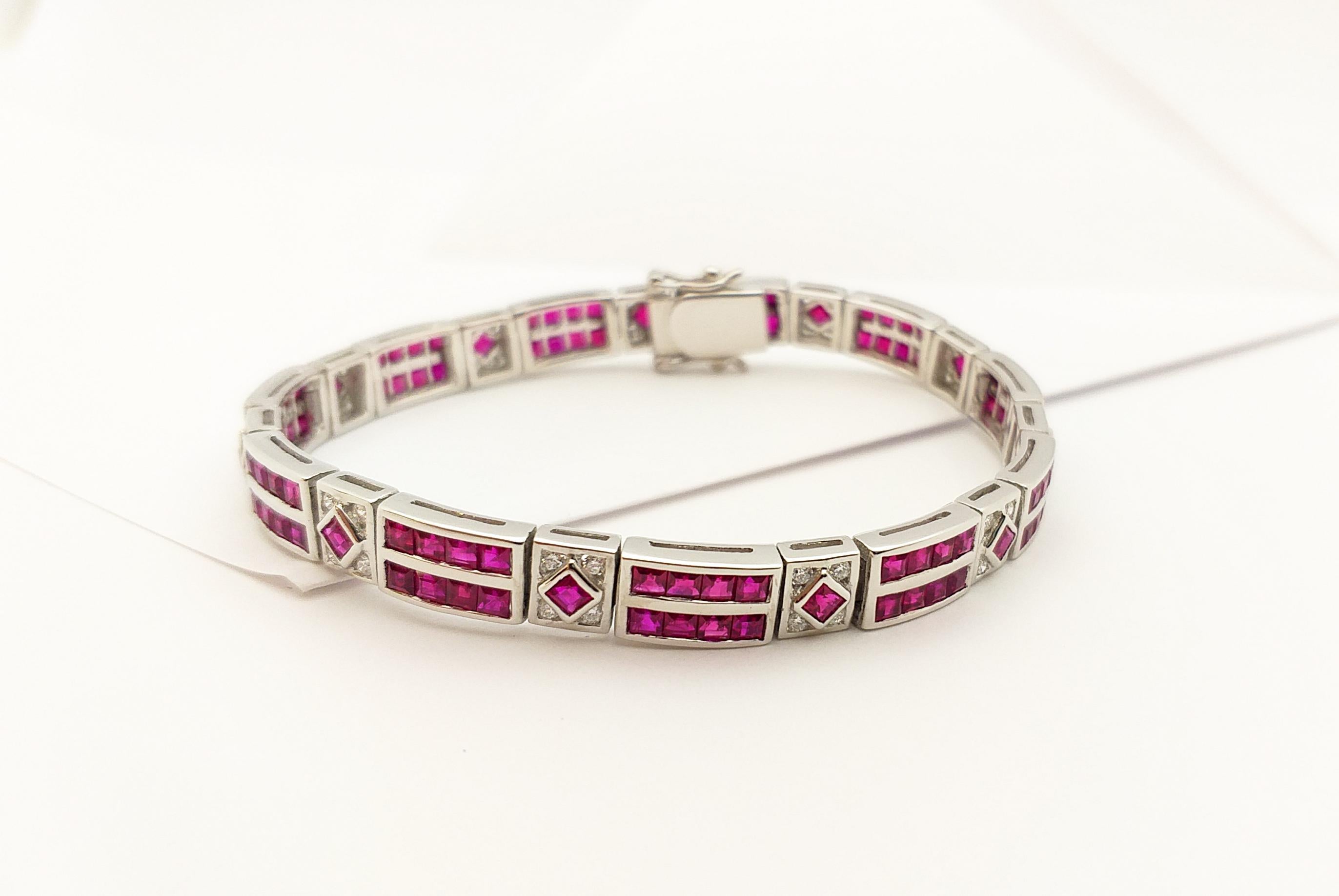 Ruby with Diamond Bracelet set in 18 Karat White Gold Settings For Sale 9
