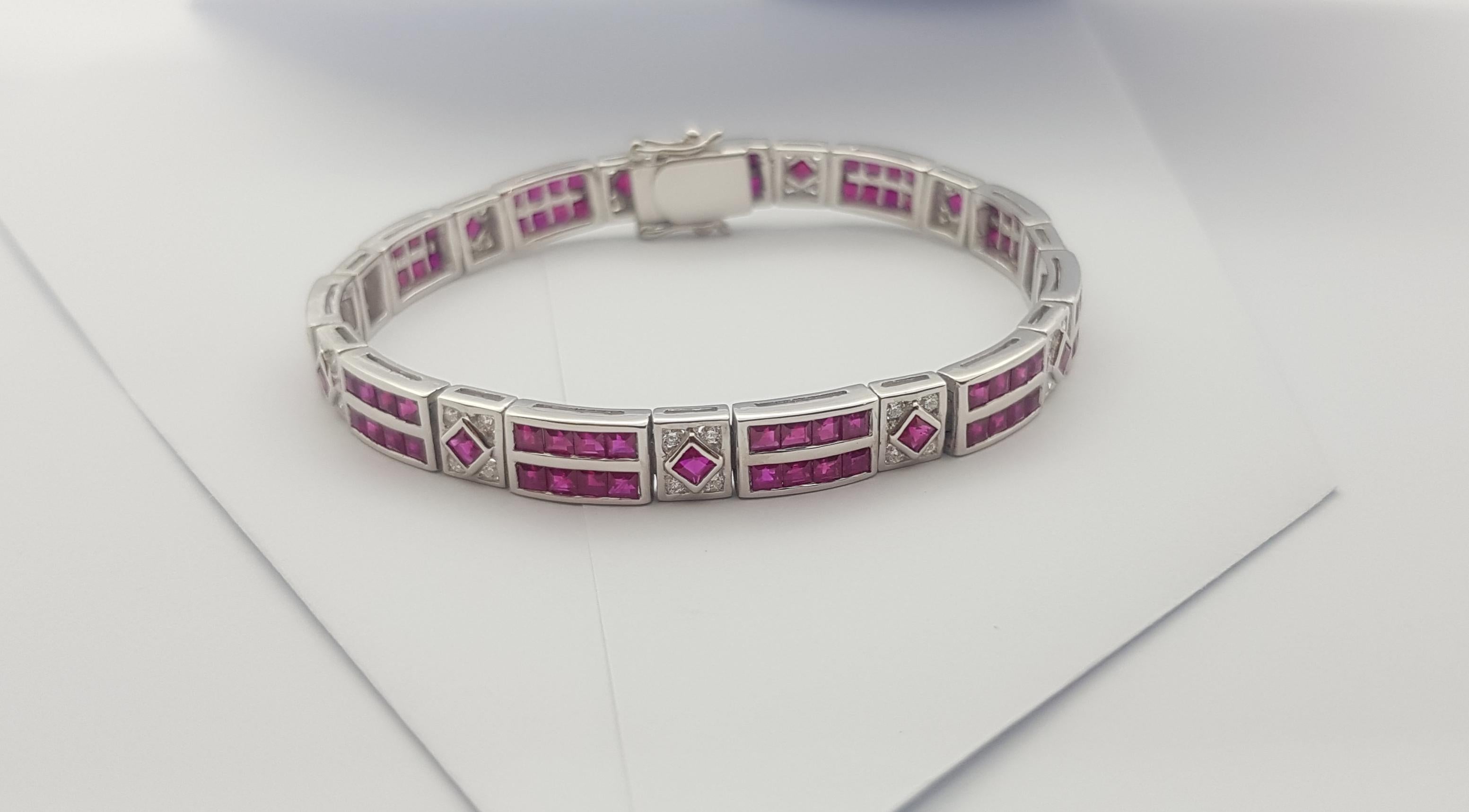 Ruby with Diamond Bracelet set in 18 Karat White Gold Settings For Sale 10