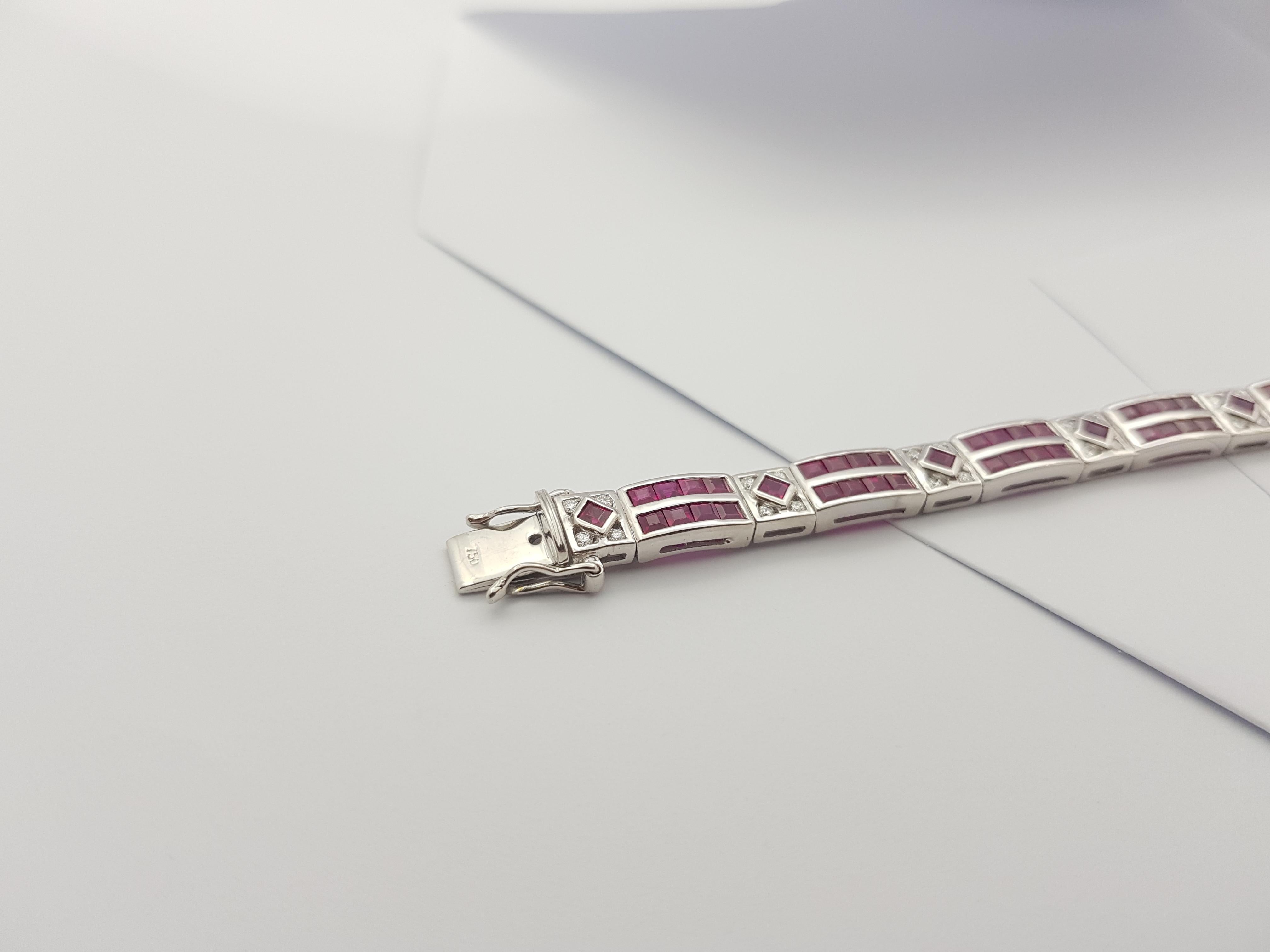 Ruby with Diamond Bracelet set in 18 Karat White Gold Settings For Sale 11