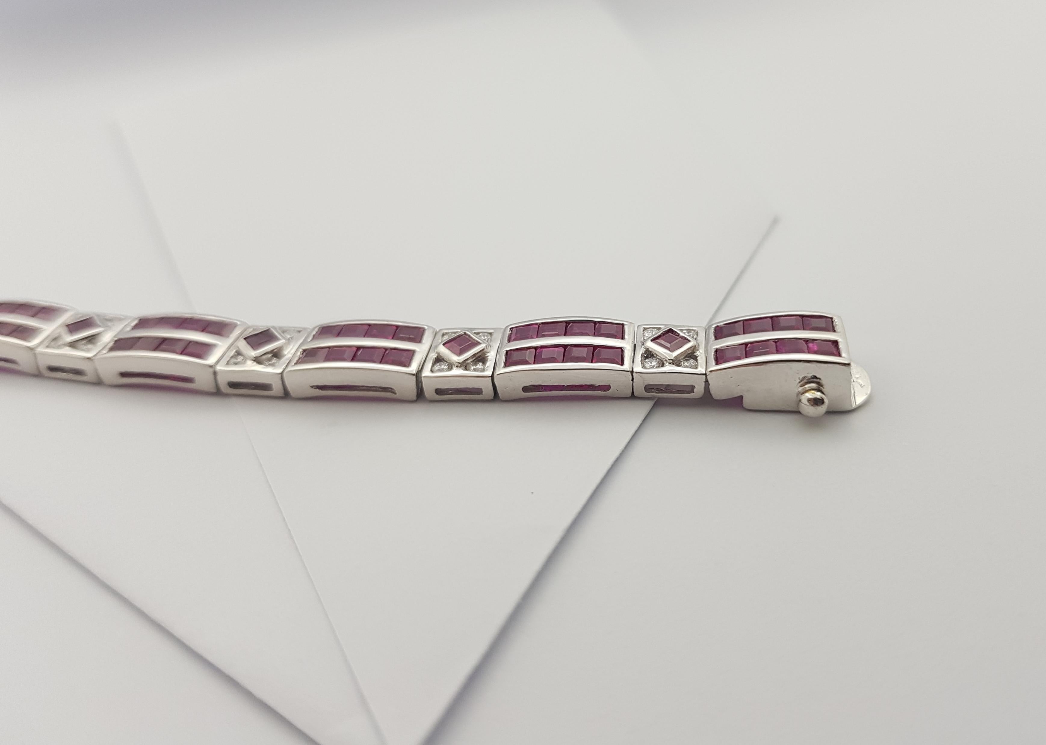 Ruby with Diamond Bracelet set in 18 Karat White Gold Settings For Sale 12