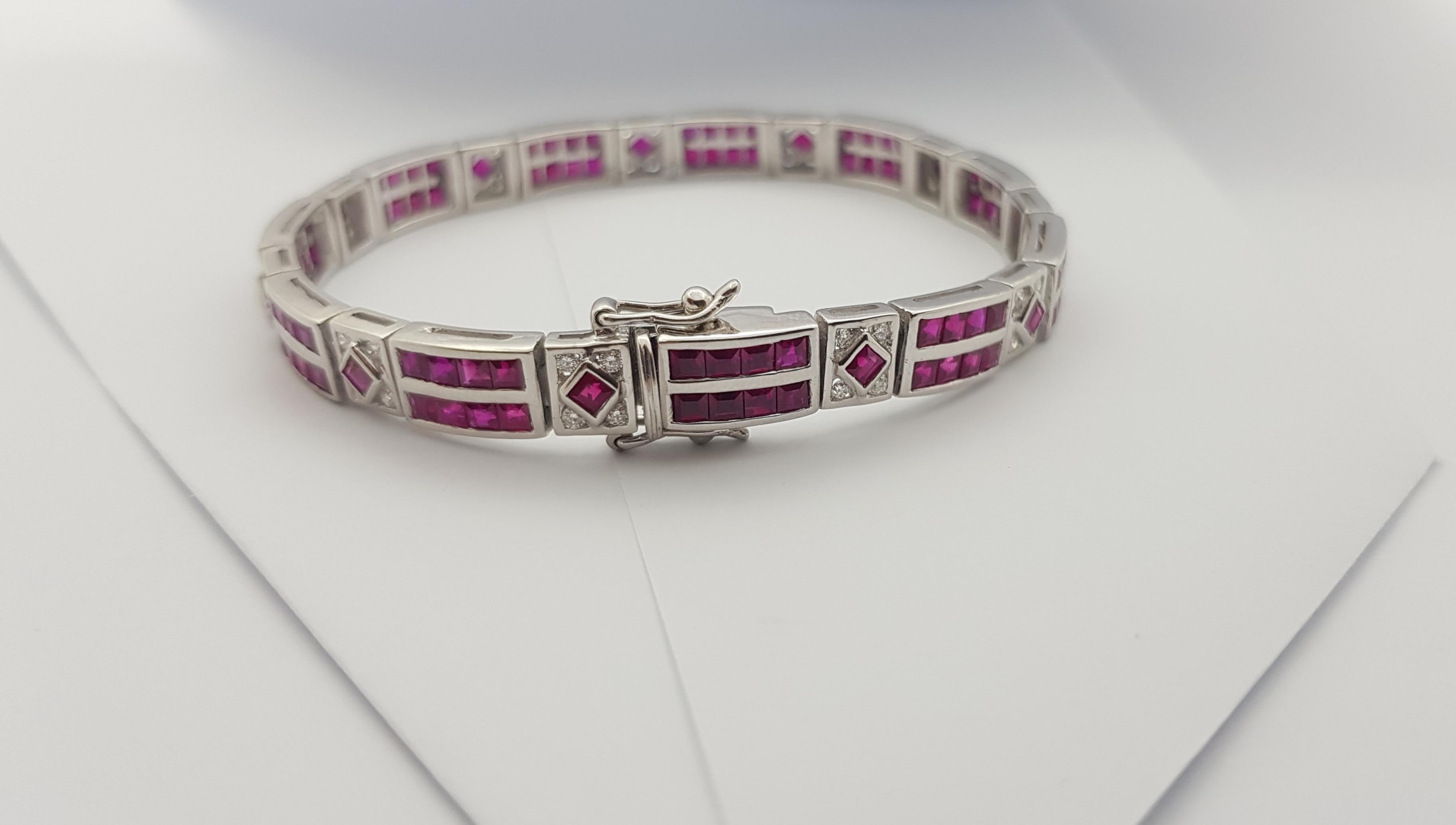 Ruby with Diamond Bracelet set in 18 Karat White Gold Settings For Sale 14