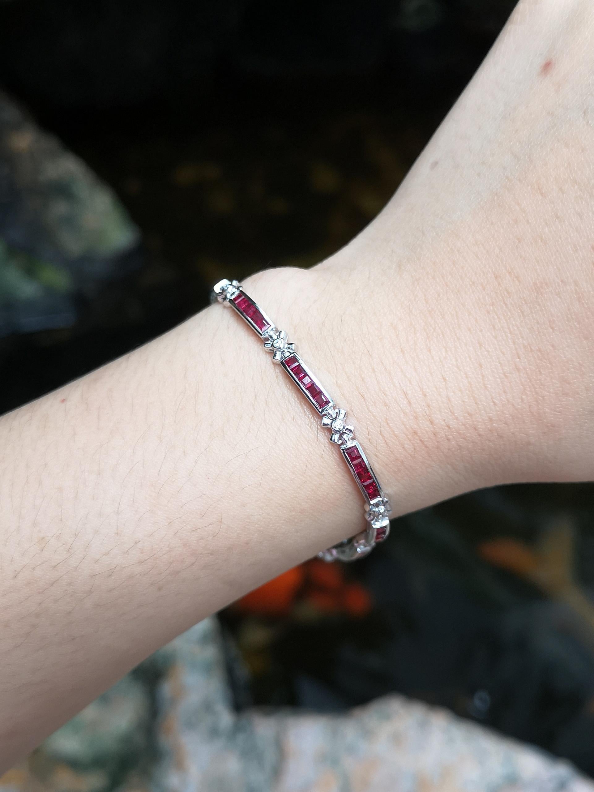 Contemporary Ruby with Diamond Bracelet set in 18 Karat White Gold Settings For Sale
